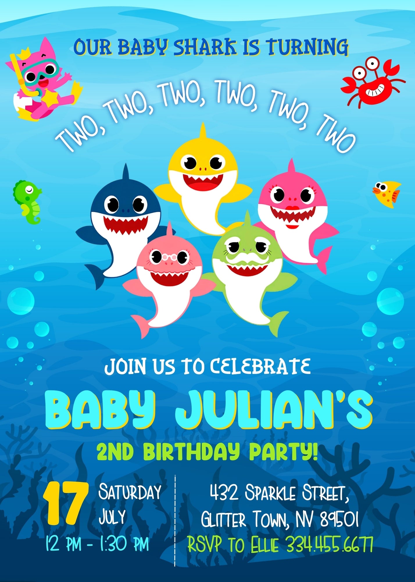 Baby Shark customizable invitation template | Share or Print | UM480