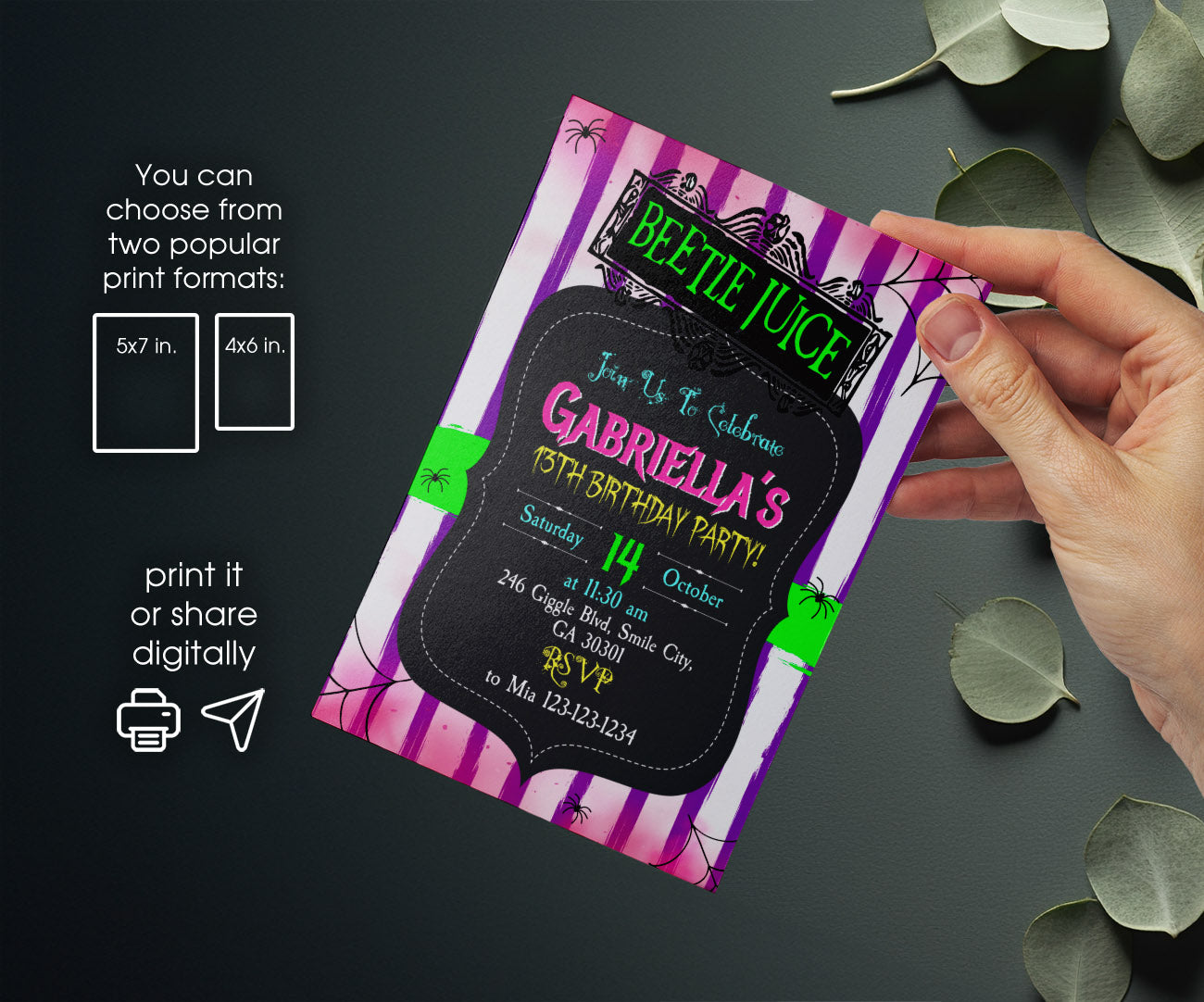 Beetlejuice Halloween customizable invitation template | Share or Print | KF650