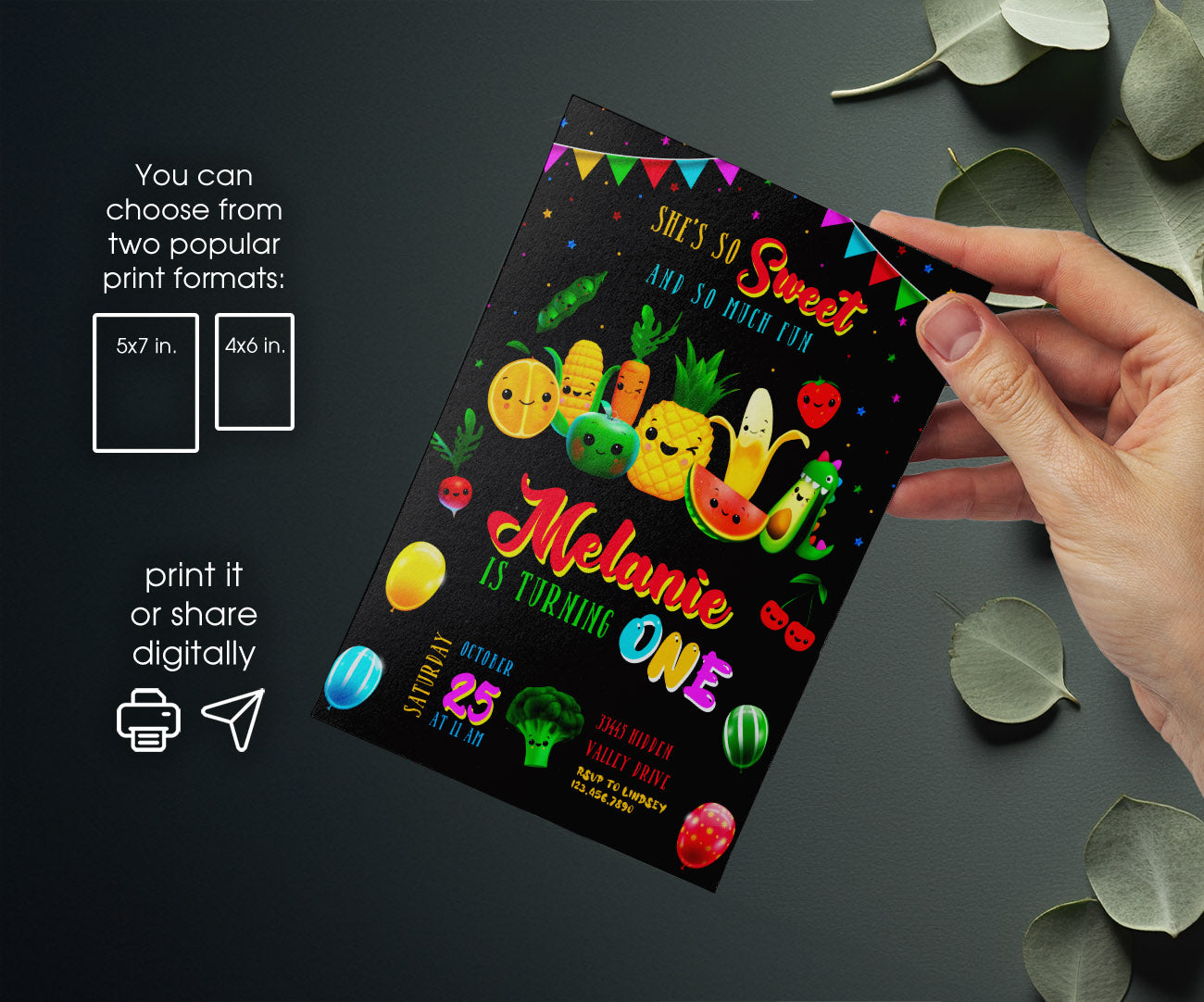 Hey Bear Sensory Dancing Fruits customizable invitation template | Share or Print | UE622
