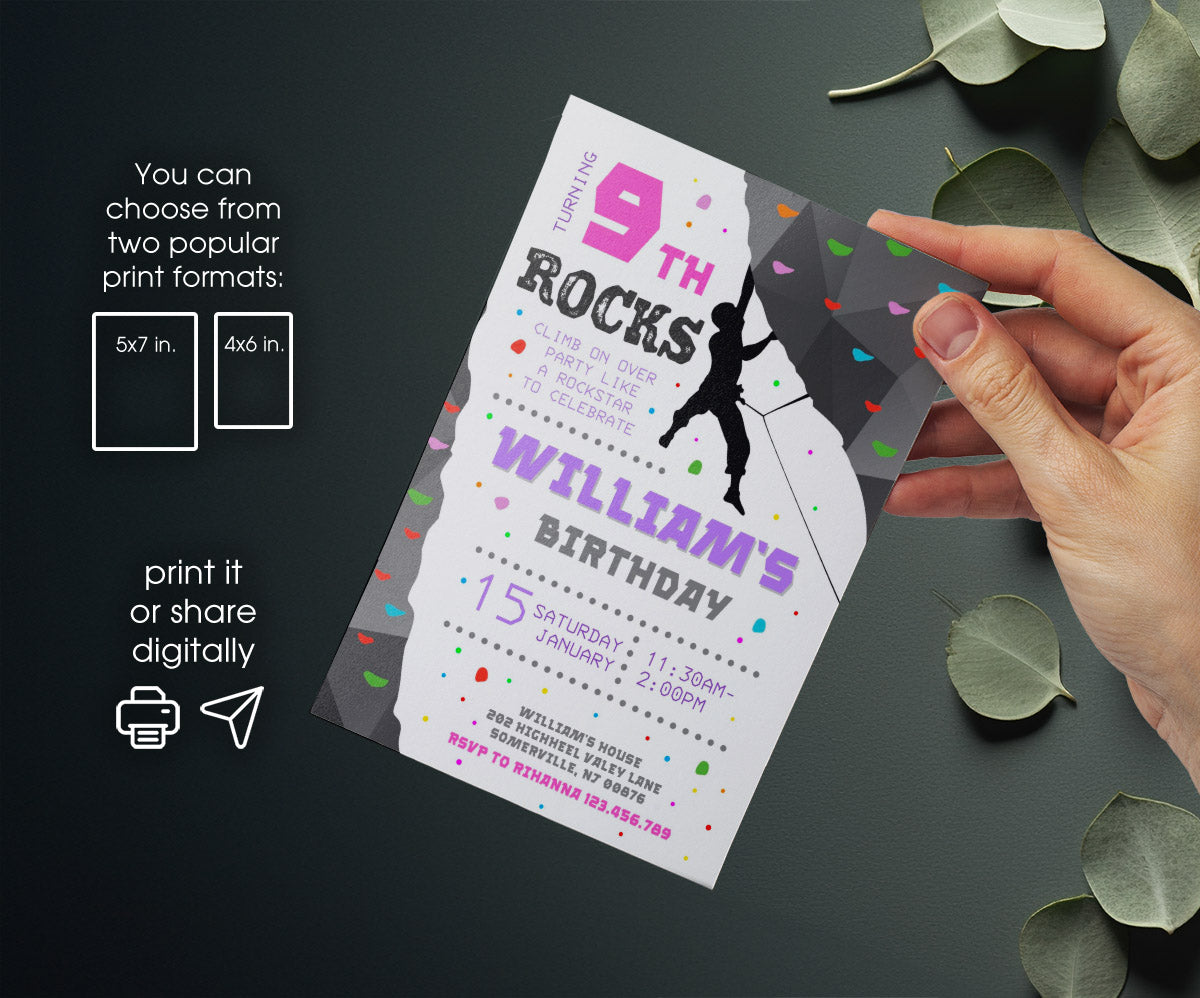 Rock Climbing customizable invitation template | Share or Print | IY076