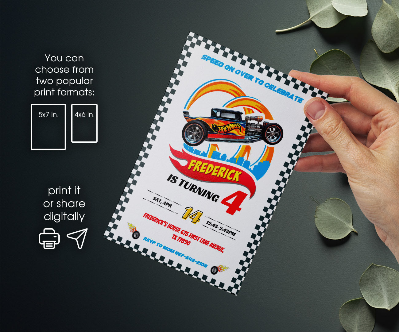 Hot Wheels Racing customizable invitation template | Share or Print | boy | AB581