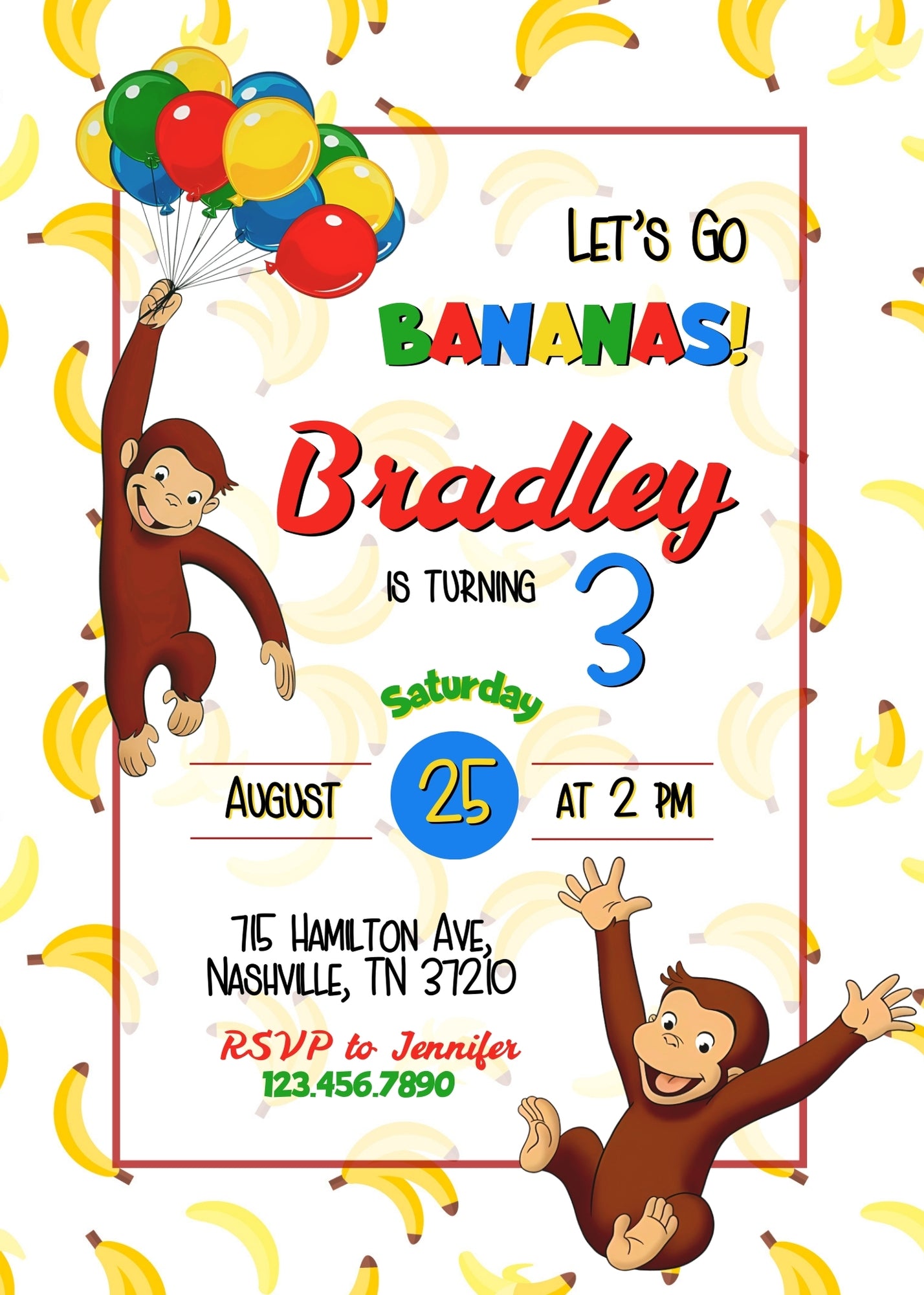 Curious George Monkey customizable invitation template | Share or Print | WT262