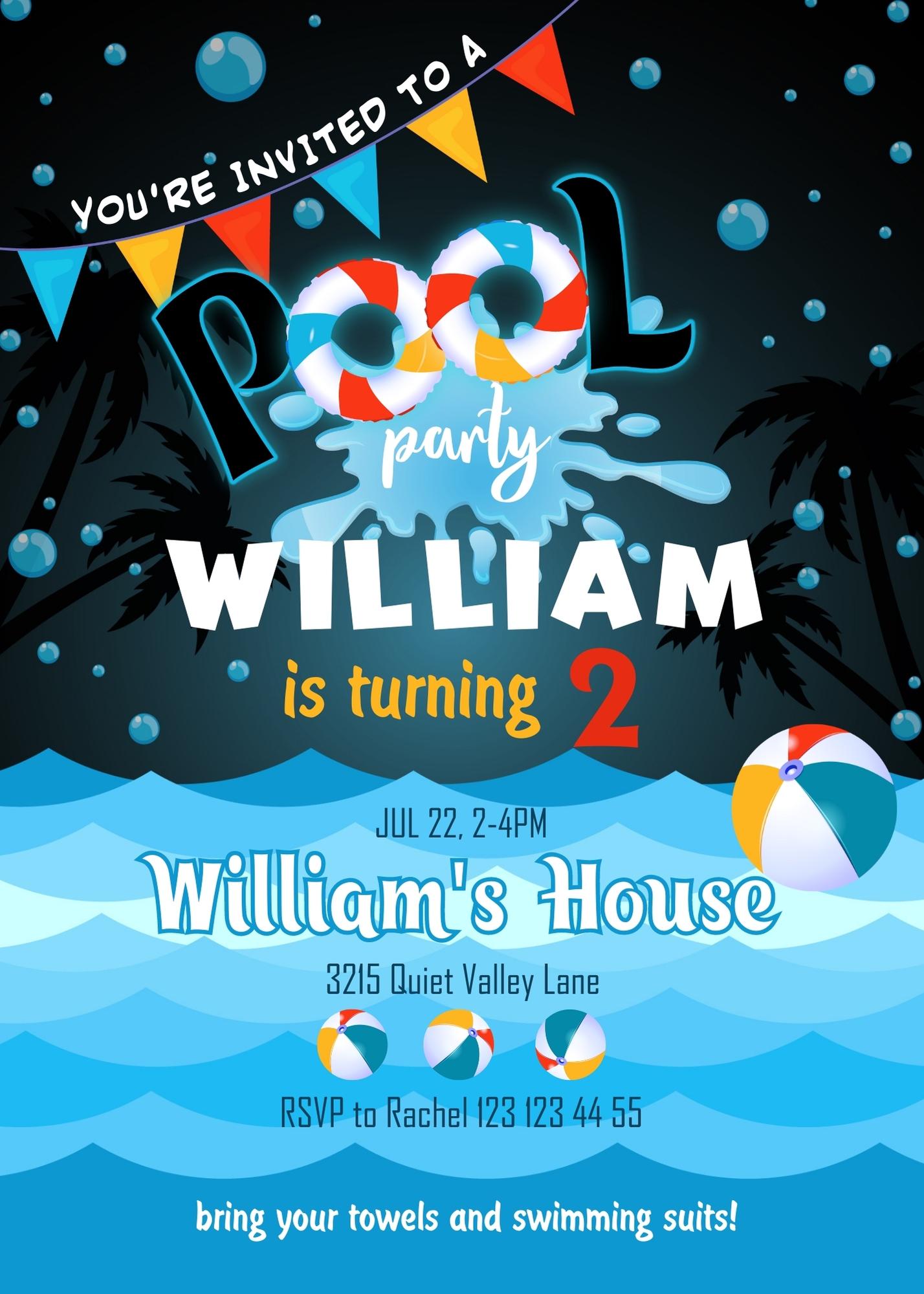 Pool Party customizable invitation template | Share or Print | YN024