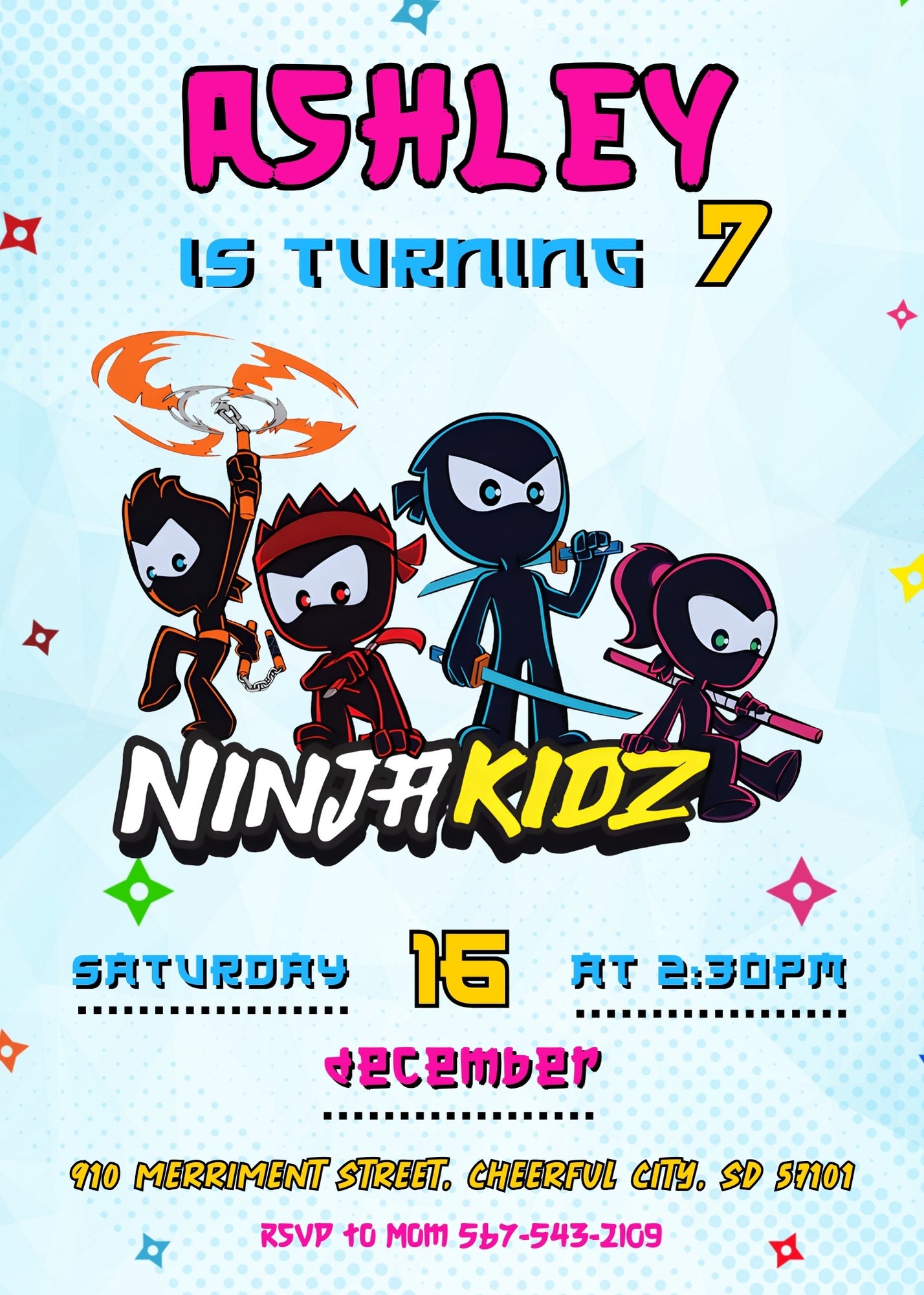 Ninja Kidz TV customizable invitation template | Share or Print | HQ007