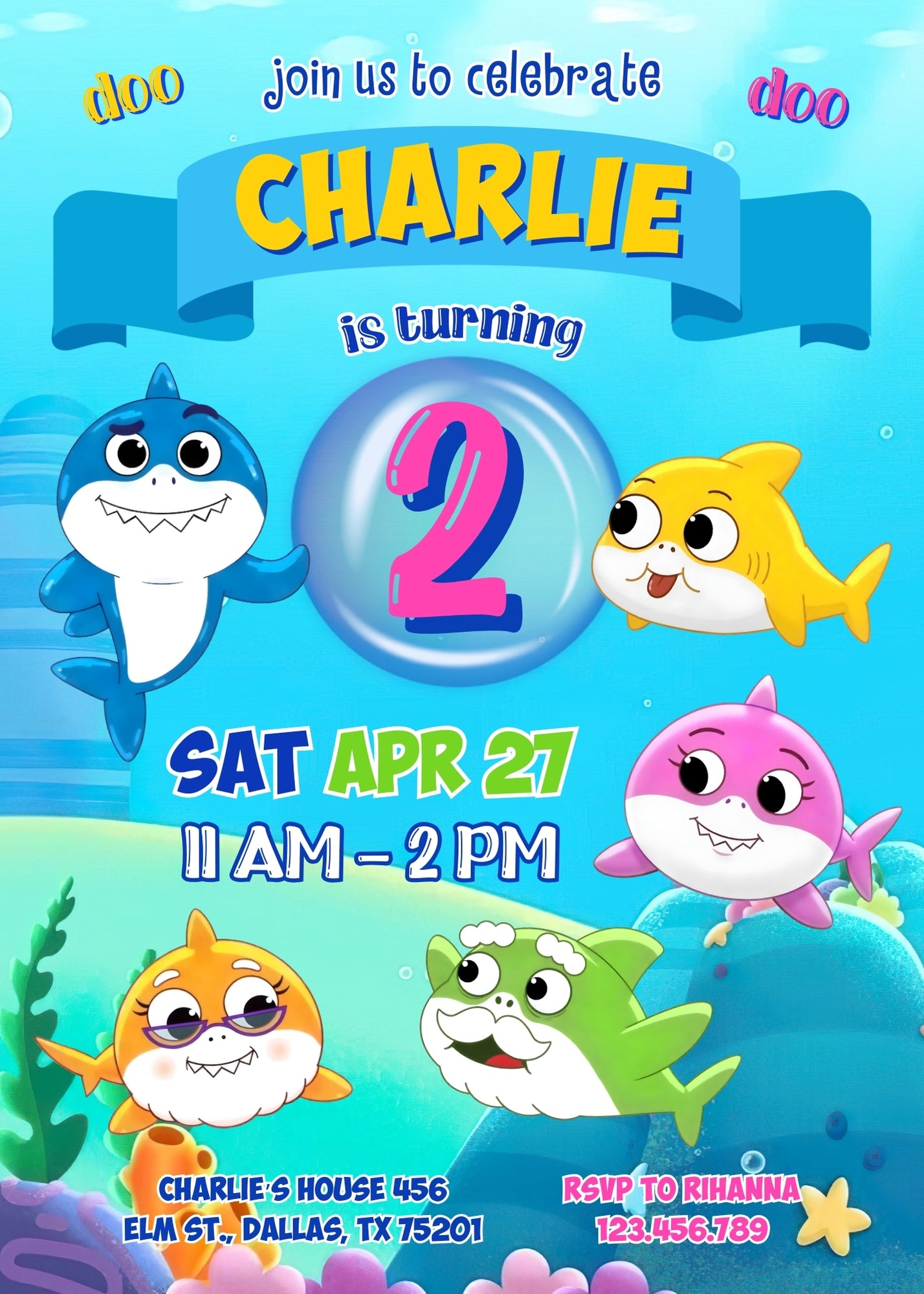 Baby Shark customizable invitation template | Share or Print | CX181