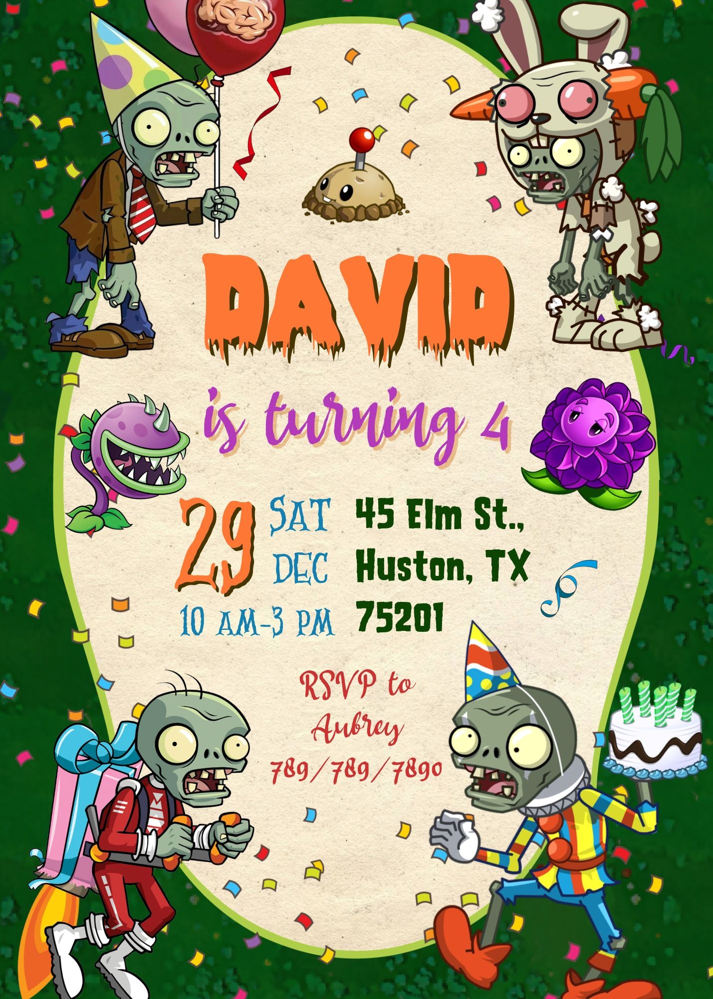 Plants vs Zombies Gamer customizable invitation template | Share or Print | XX089
