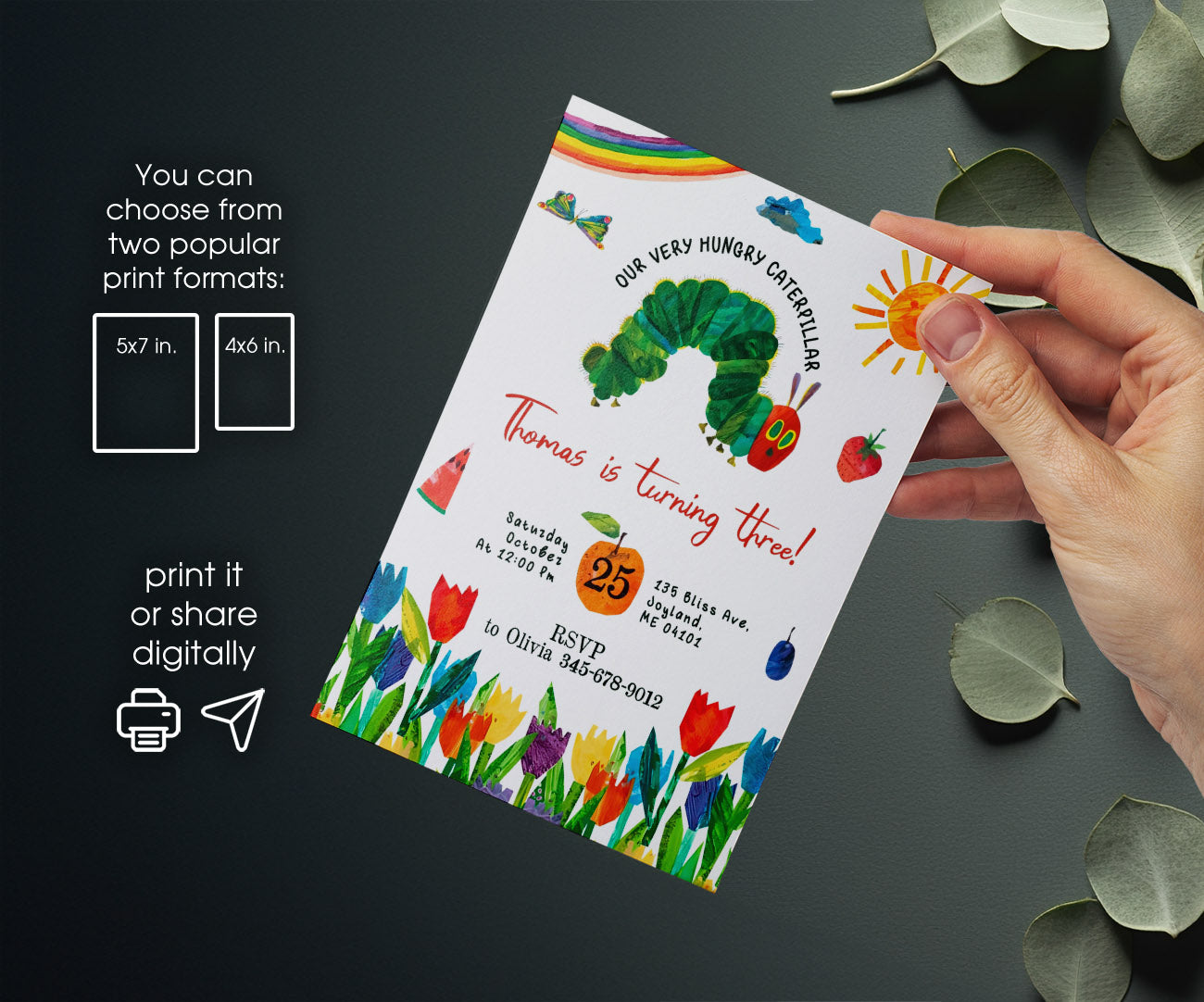 Very Hungry Caterpillar customizable invitation template | Share or Print | OI222