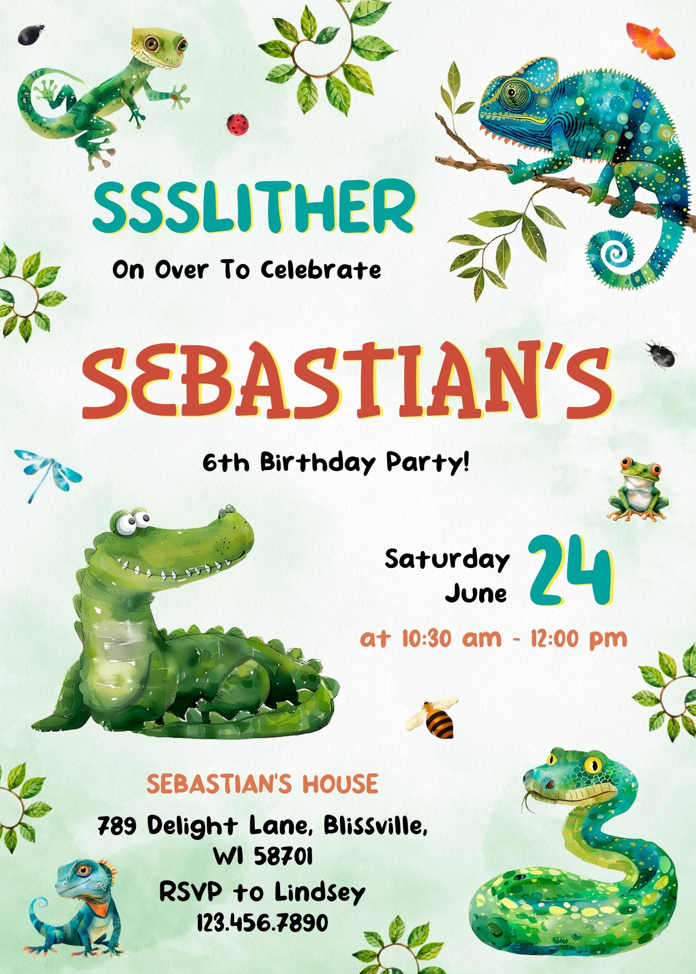 Reptile Lizard Snake customizable invitation template | Share or Print | QS693