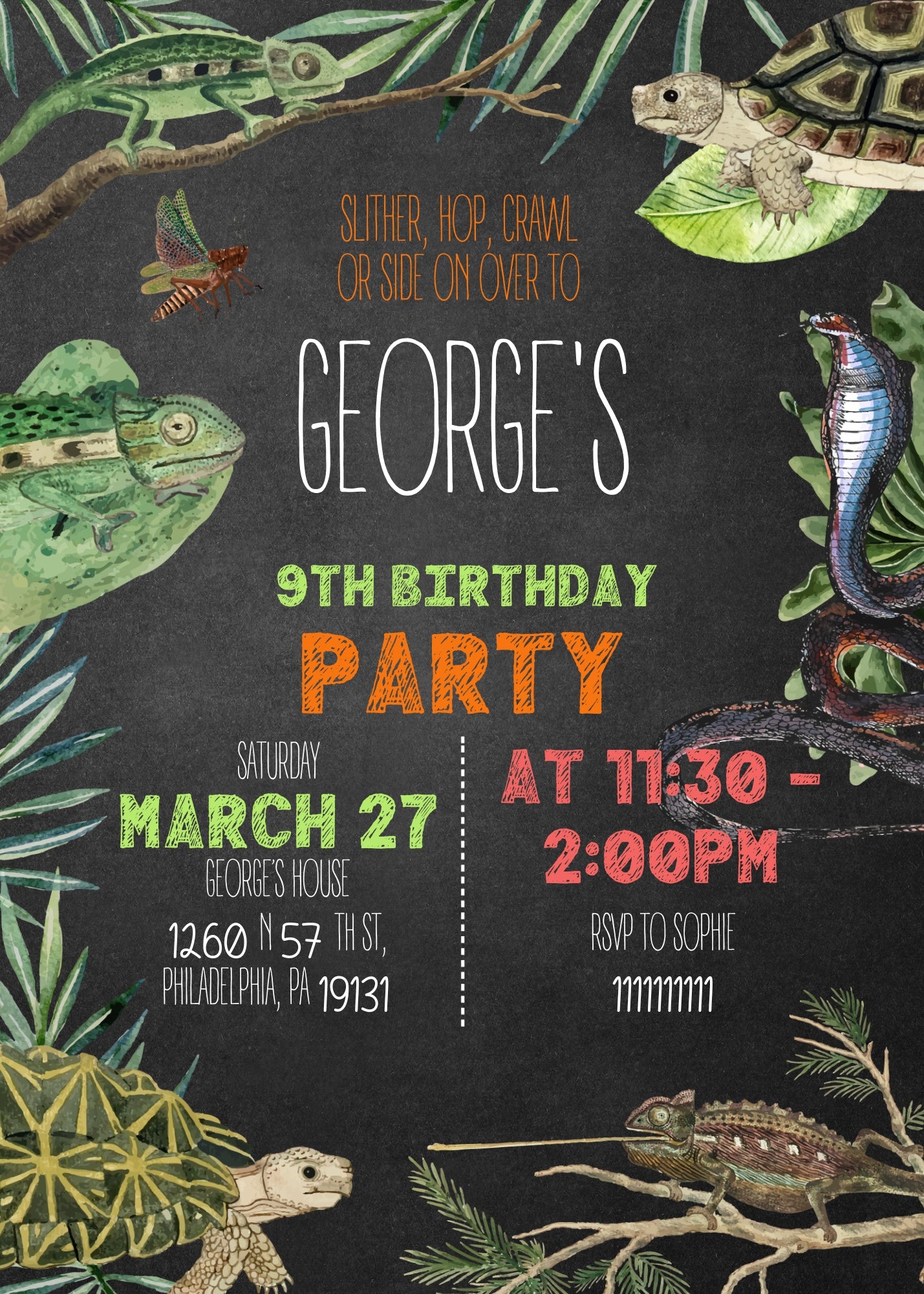 Reptile Lizard Snake customizable invitation template | Share or Print | JL025