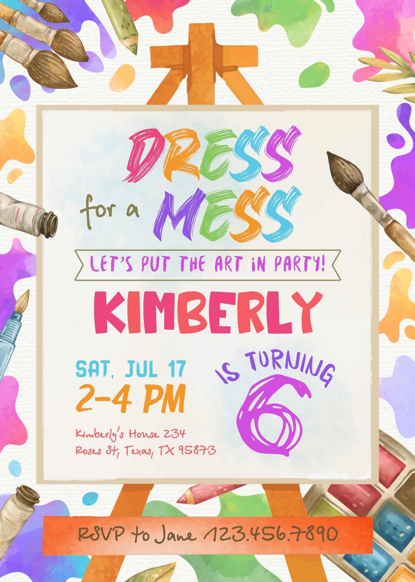 Art Dress For A Mess customizable invitation template | Share or Print | girl | RW666