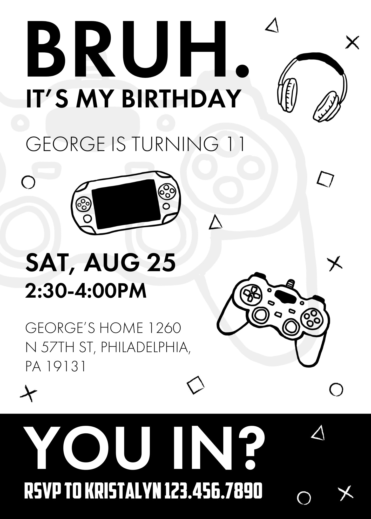 Bruh Gamer customizable invitation template | Share or Print | boy | SQ646