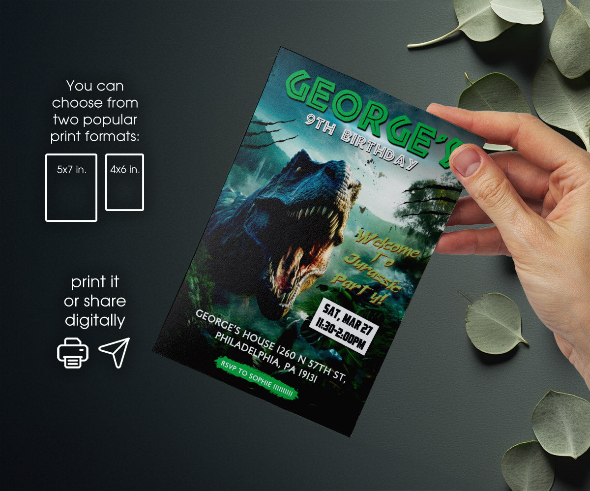 Jurassic World Dinosaur customizable invitation template | Share or Print | OM553