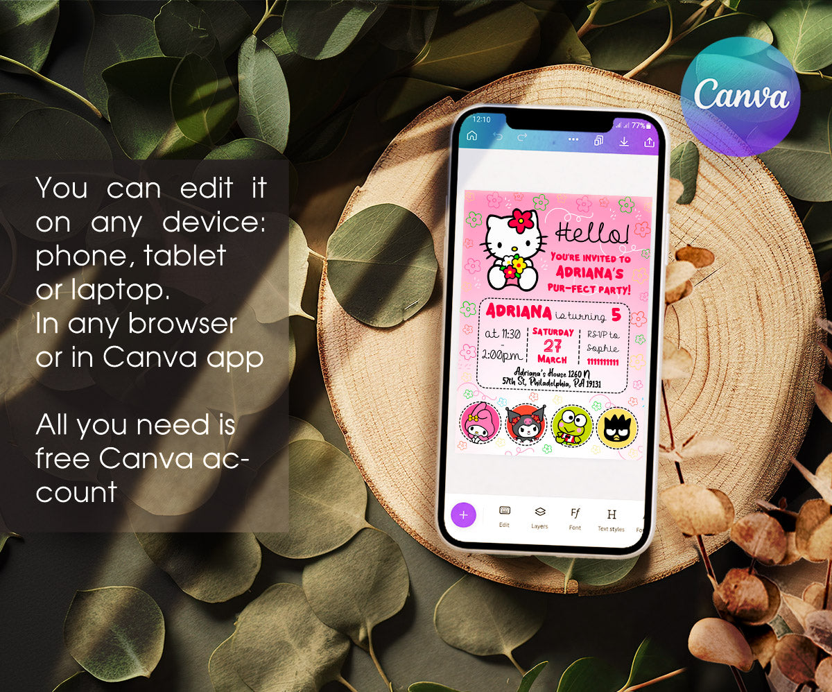 Hello Kitty Sanrio customizable invitation template | Share or Print | WI331