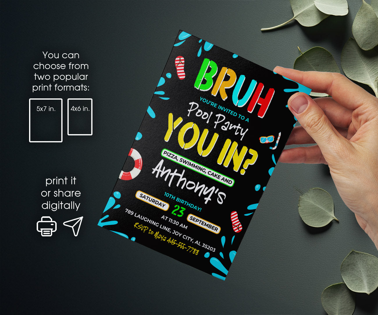 Bruh Pool customizable invitation template | Share or Print | boy | MS937