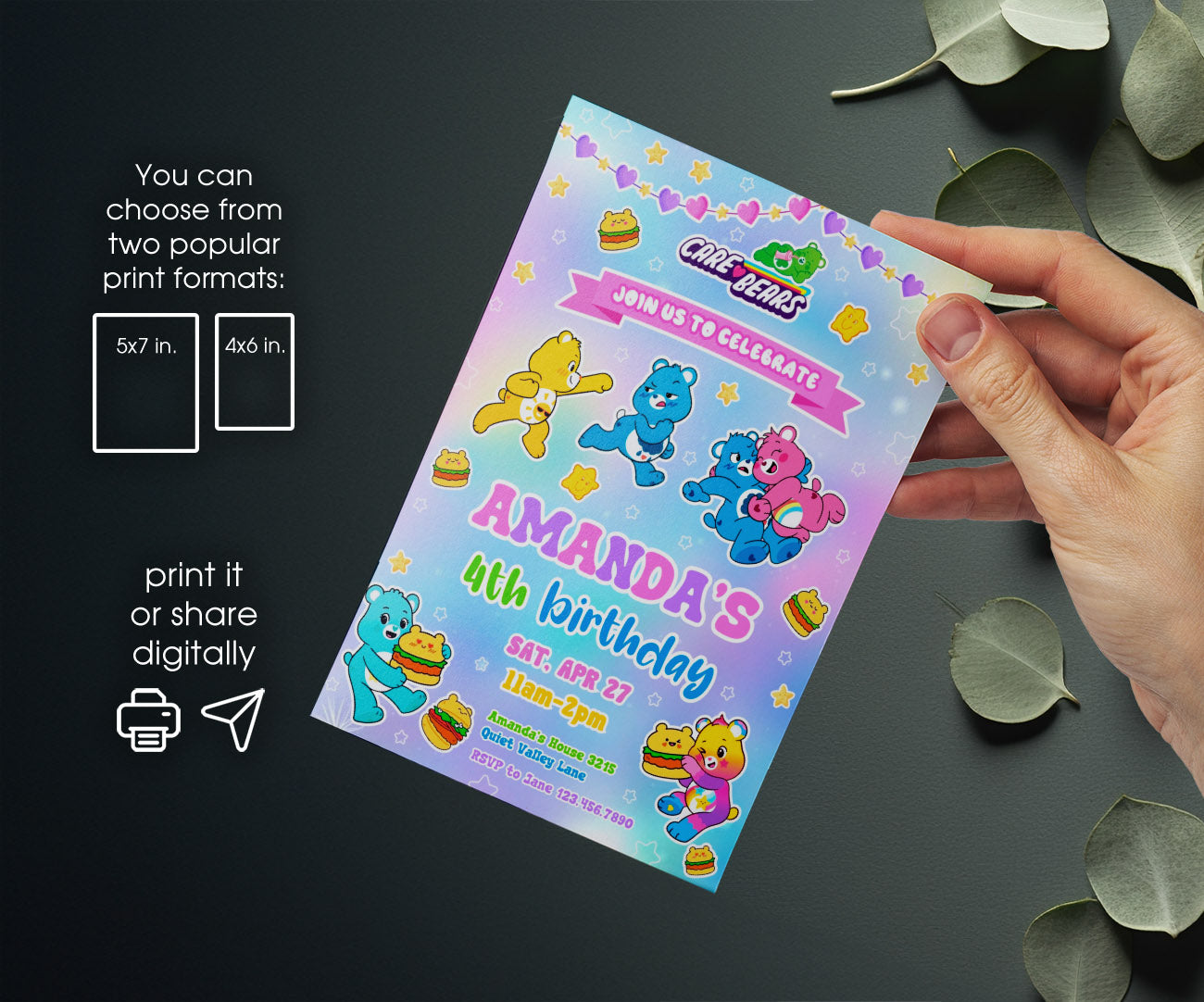 Care Bears customizable invitation template | Share or Print | AX343