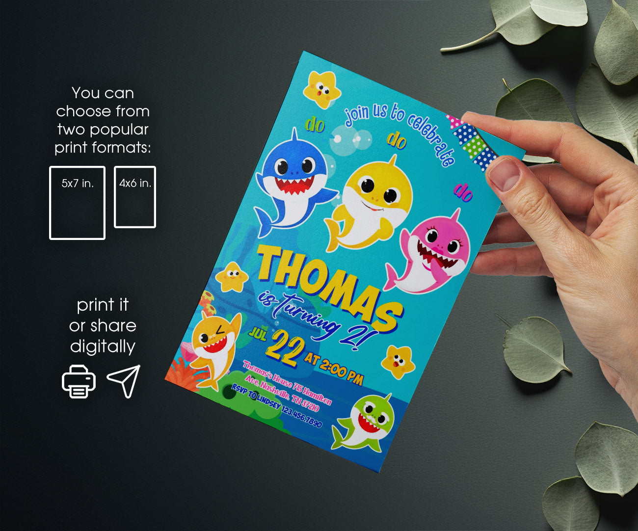 Baby Shark customizable invitation template | Share or Print | GW828