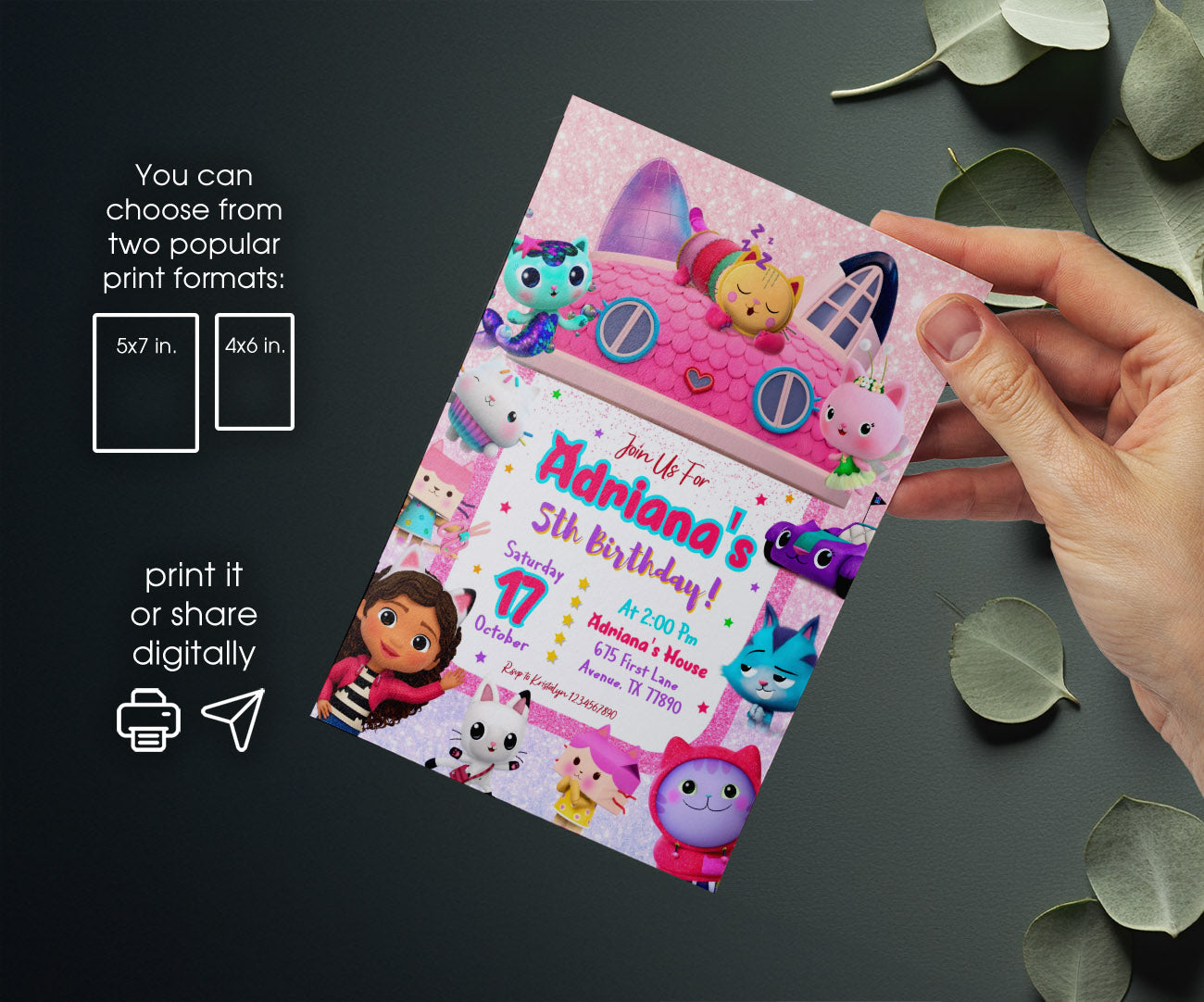 Gabby's Dollhouse Kitten customizable invitation template | Share or Print | girl | JF659