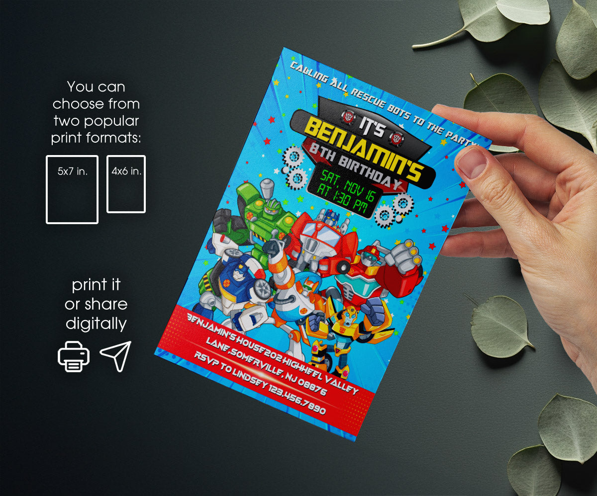 Transformers Rescue Bots customizable invitation template | Share or Print | boy | MF664