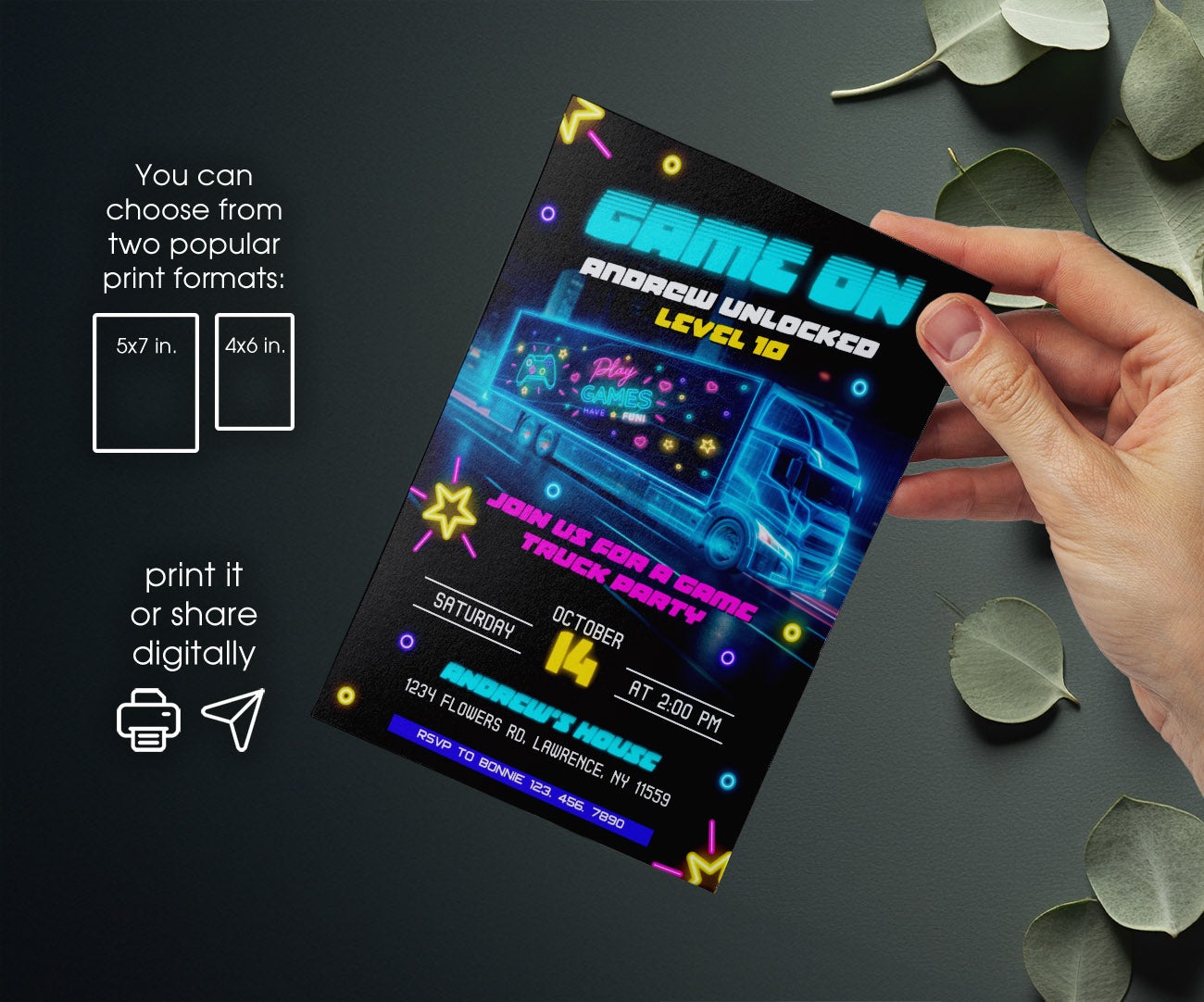 Video Game Bus Gamer customizable invitation template | Share or Print | boy | VB419