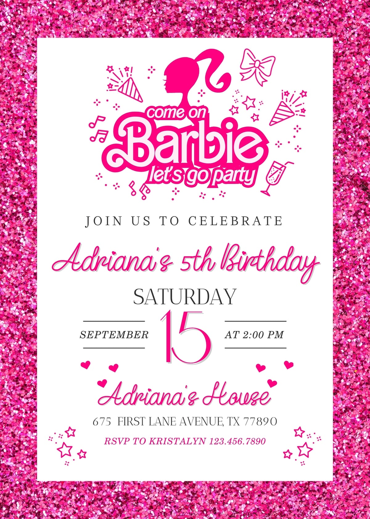 Barbie Pink customizable invitation template | Share or Print | girl | GI556
