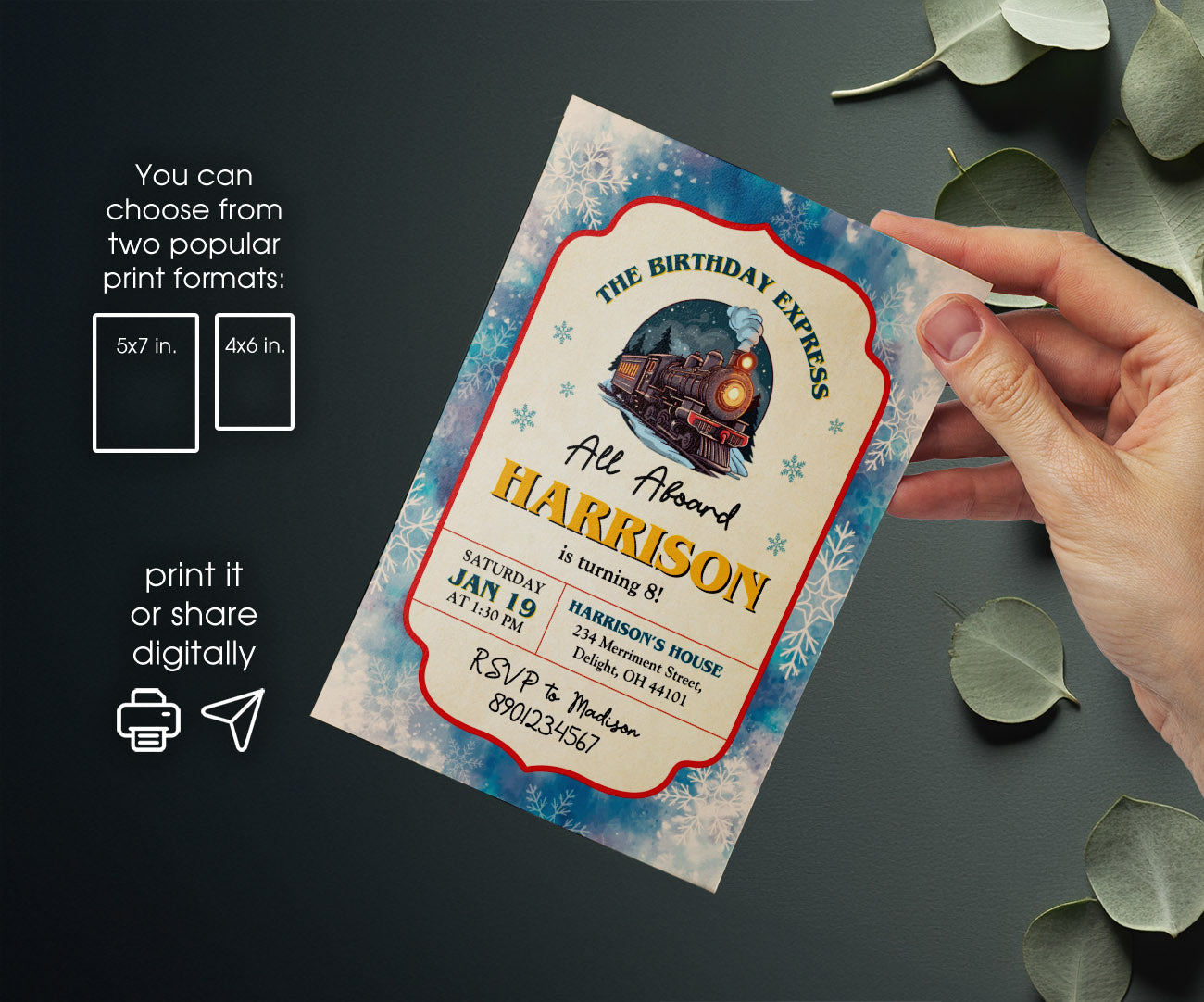 The Polar Express Christmass Train customizable invitation template | Share or Print | QD762