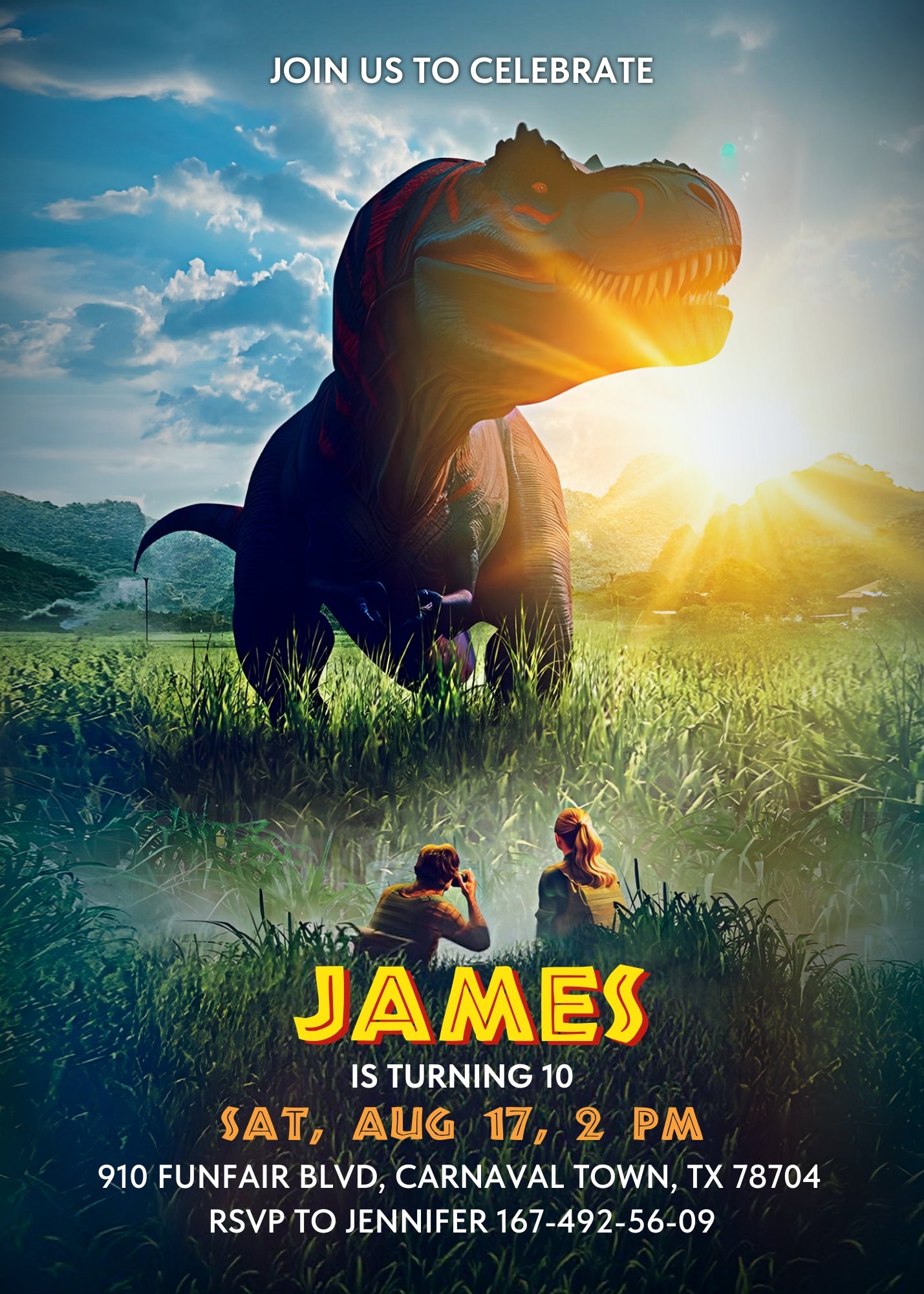 Jurassic World Rebirth Dinosaur customizable invitation template | Share or Print | UN389