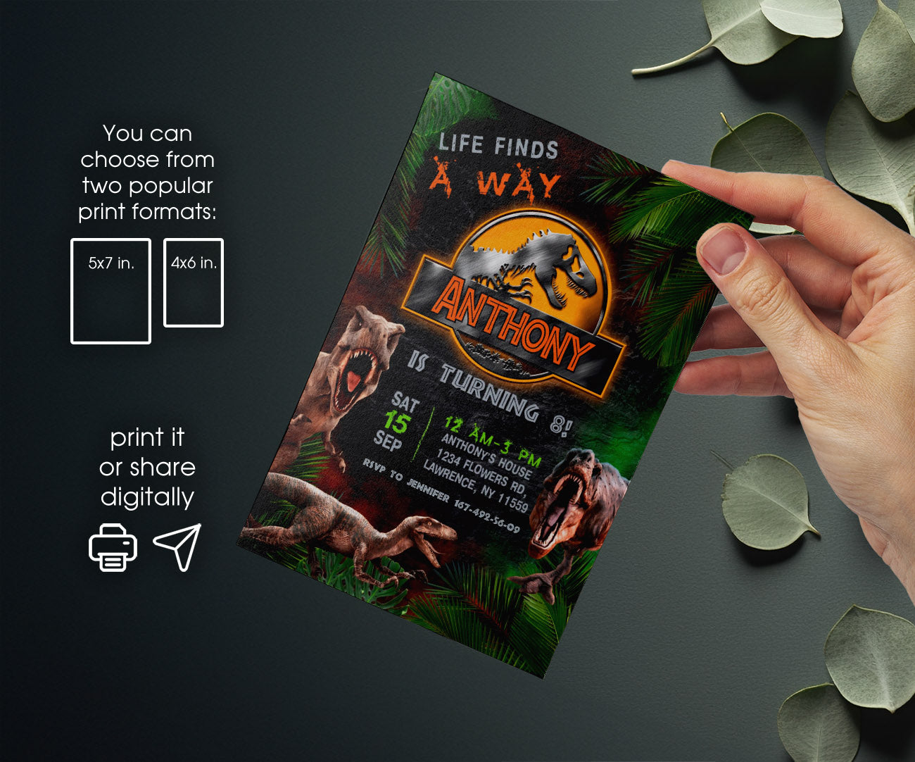 Jurassic World Dinosaur customizable invitation template | Share or Print | FT675