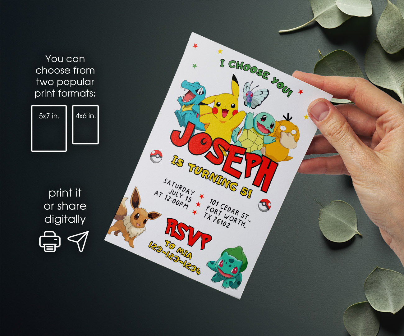 Pokemon Pikachu customizable invitation template | Share or Print | SB385