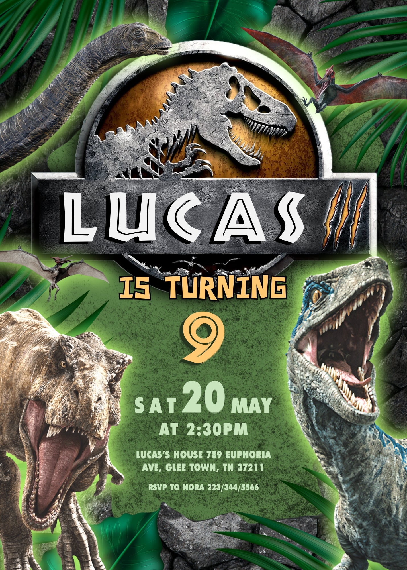 Jurassic Park Dinosaur customizable invitation template | Share or Print | BA488