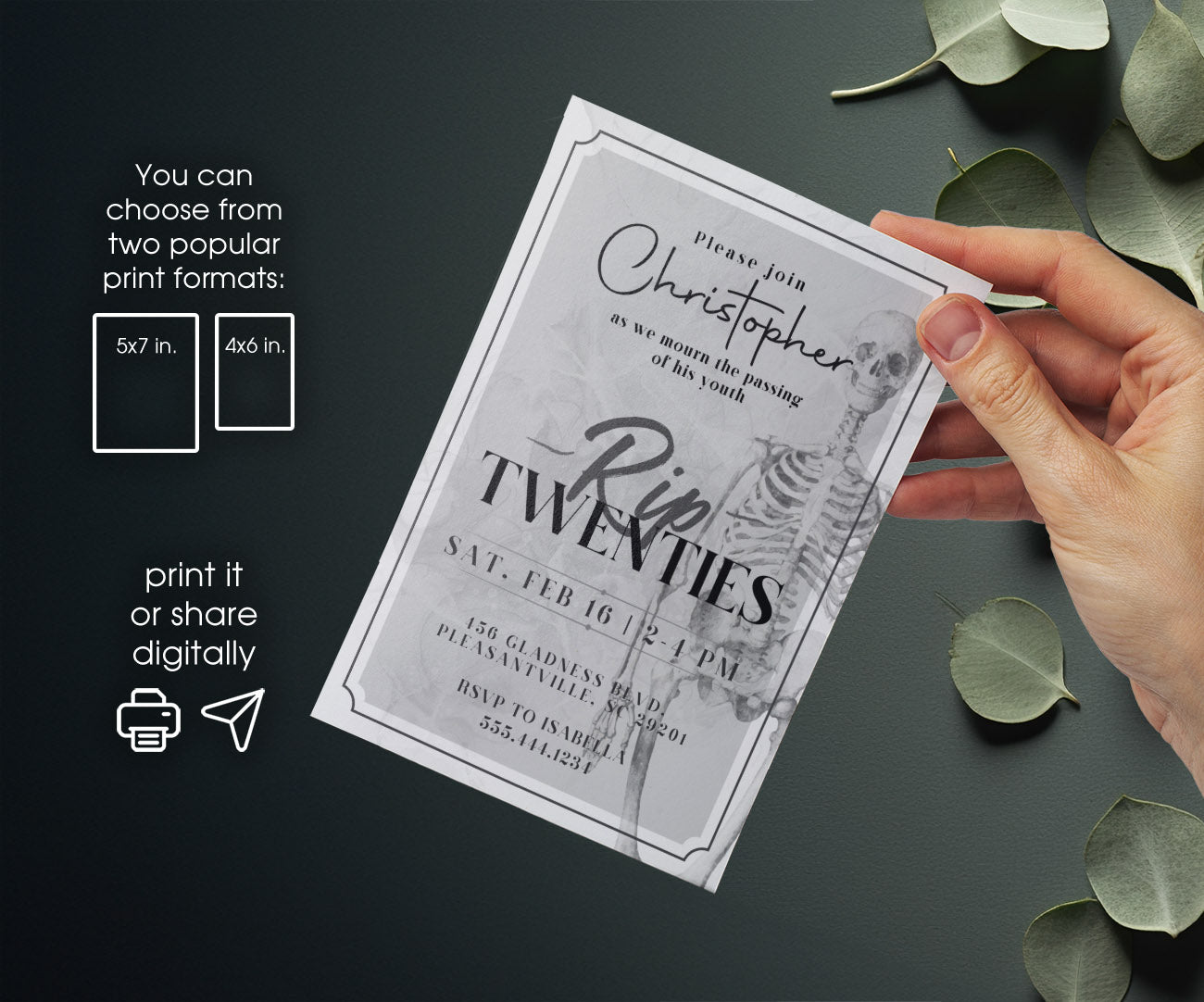 Rip Twenties Birthday customizable invitation template | Share or Print | KU054