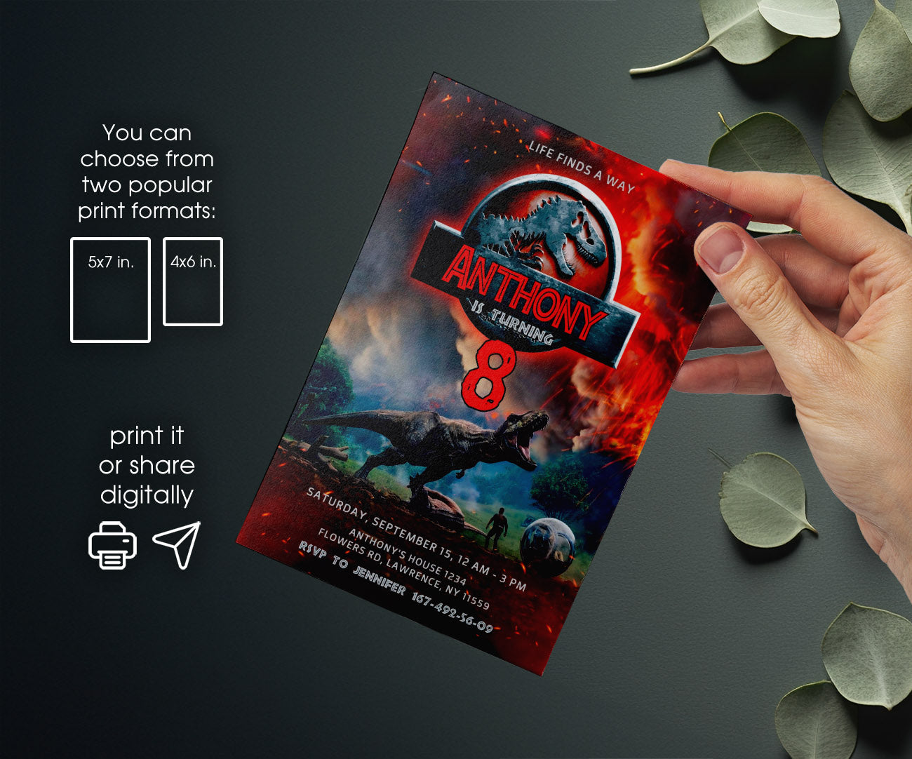Jurassic World Dinosaur customizable invitation template | Share or Print | HF494