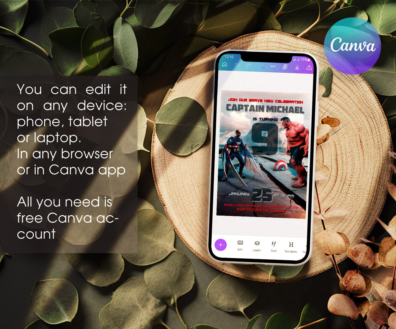 Captain America: Brave New World, Red Hulk customizable invitation template | Share or Print | boy | EP703