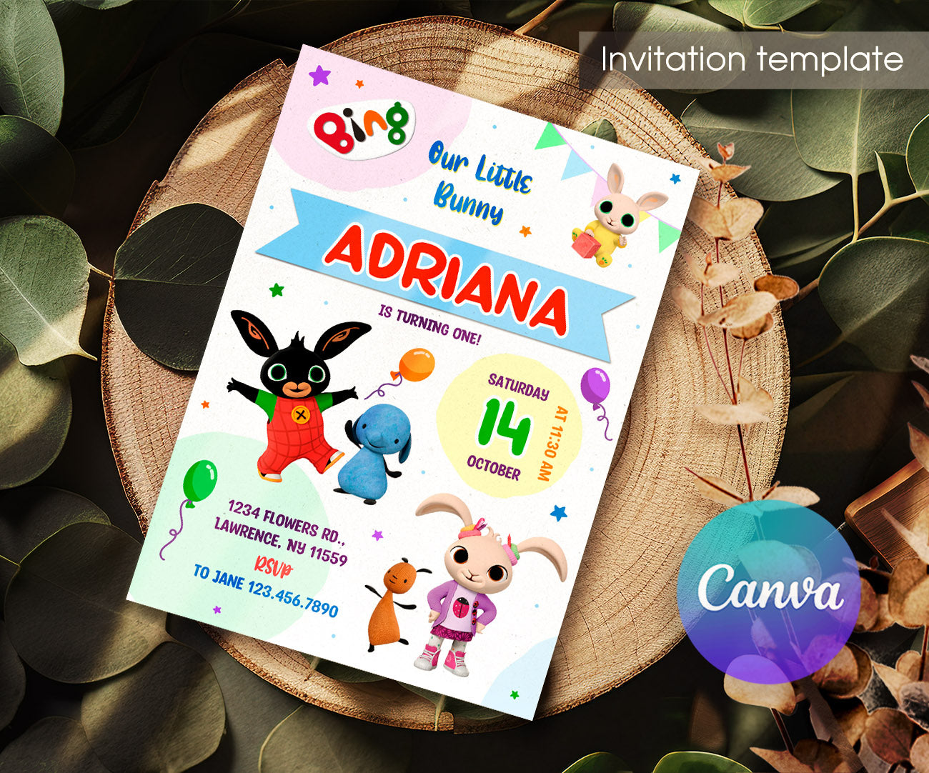 Bing Bunny customizable invitation template | Share or Print | ZJ955