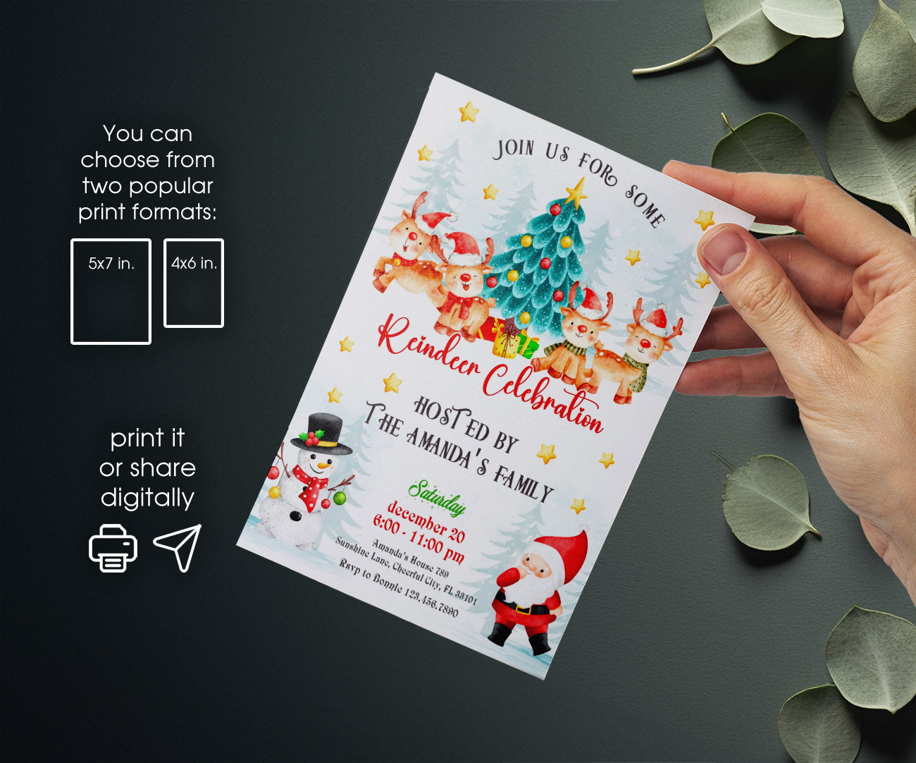 Rudolph the Red-Nosed Reindeer customizable invitation template | Share or Print | IG536
