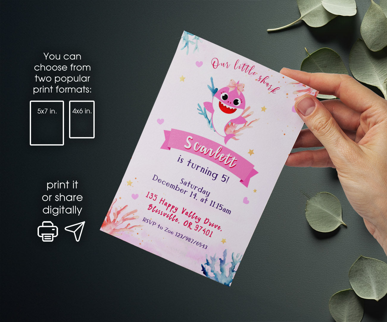 Baby Shark customizable invitation template | Share or Print | CI737