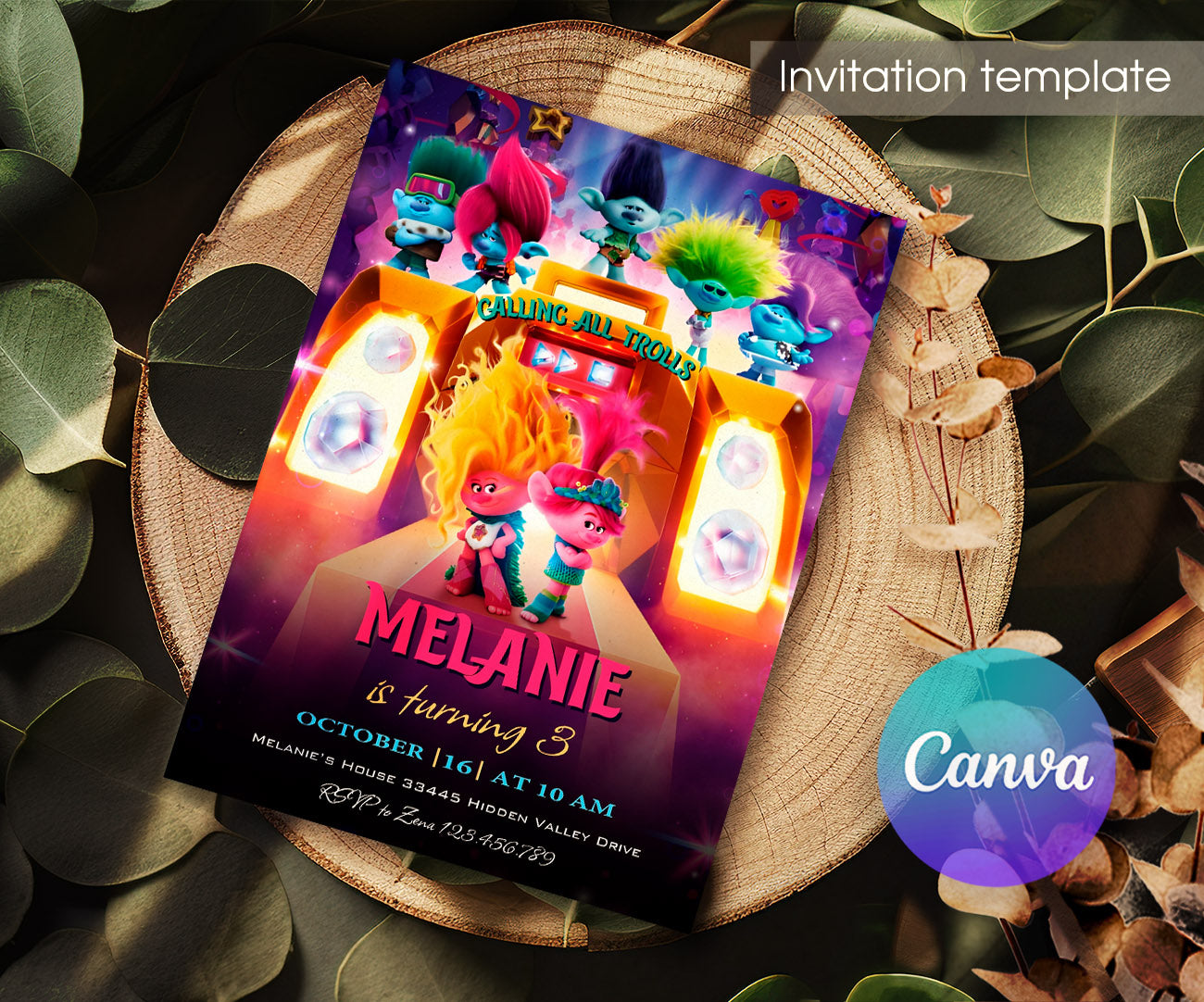 Trolls Poppy customizable invitation template | Share or Print | PJ365
