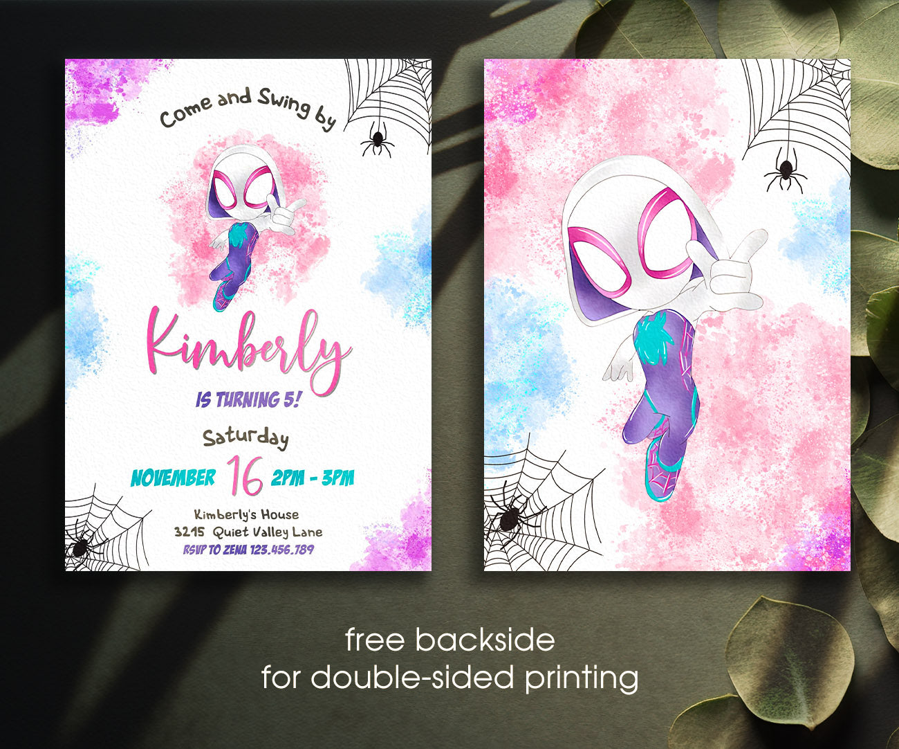 Spider Gwen Ghost Spidey customizable invitation template | Share or Print | girl | AJ612