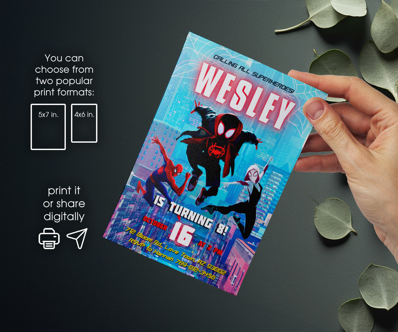 Spider Man Across the Spider-Verse customizable invitation template | Share or Print | boy | DP798