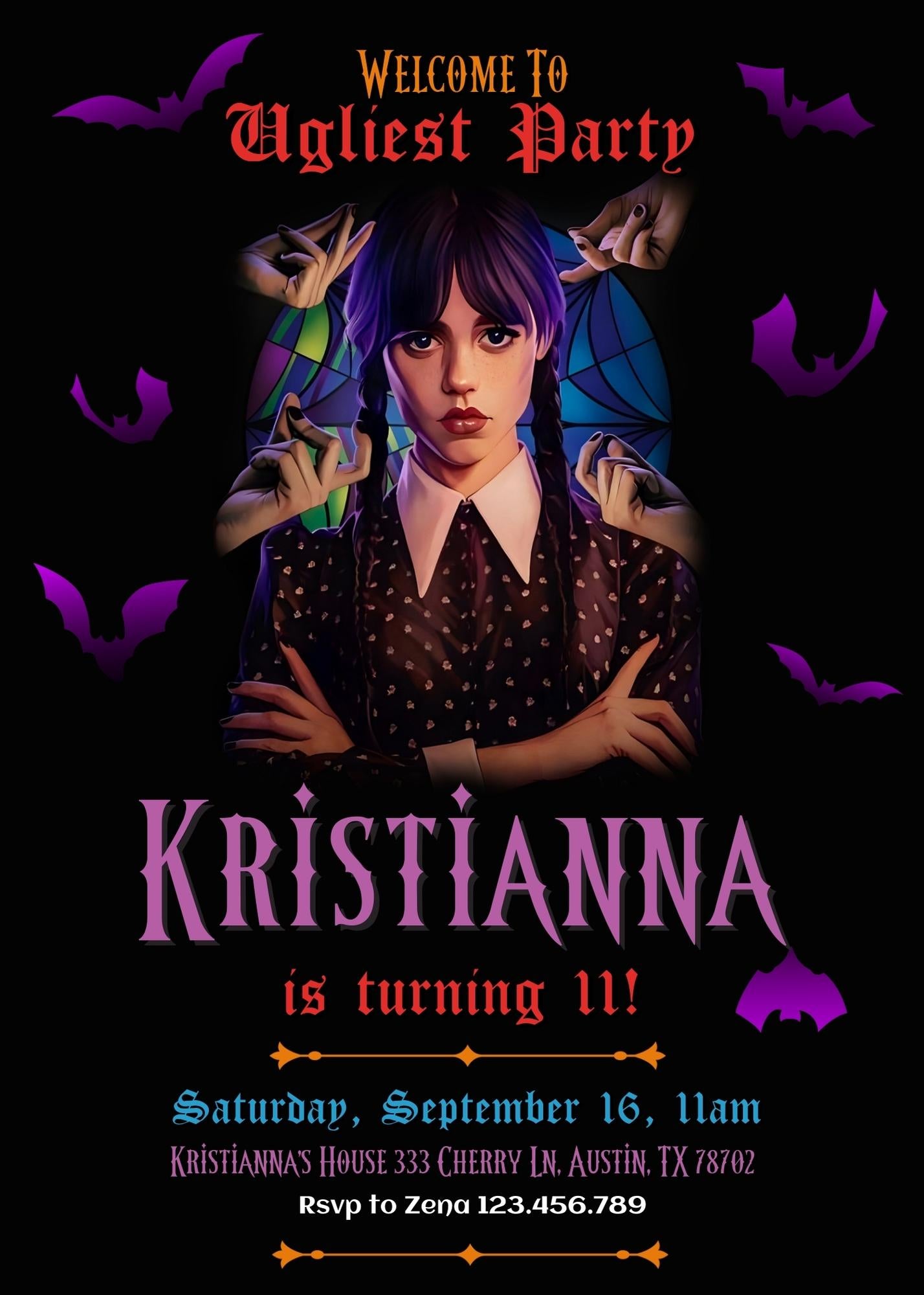 Wednesday Addams customizable invitation template | Share or Print | girl | KZ827