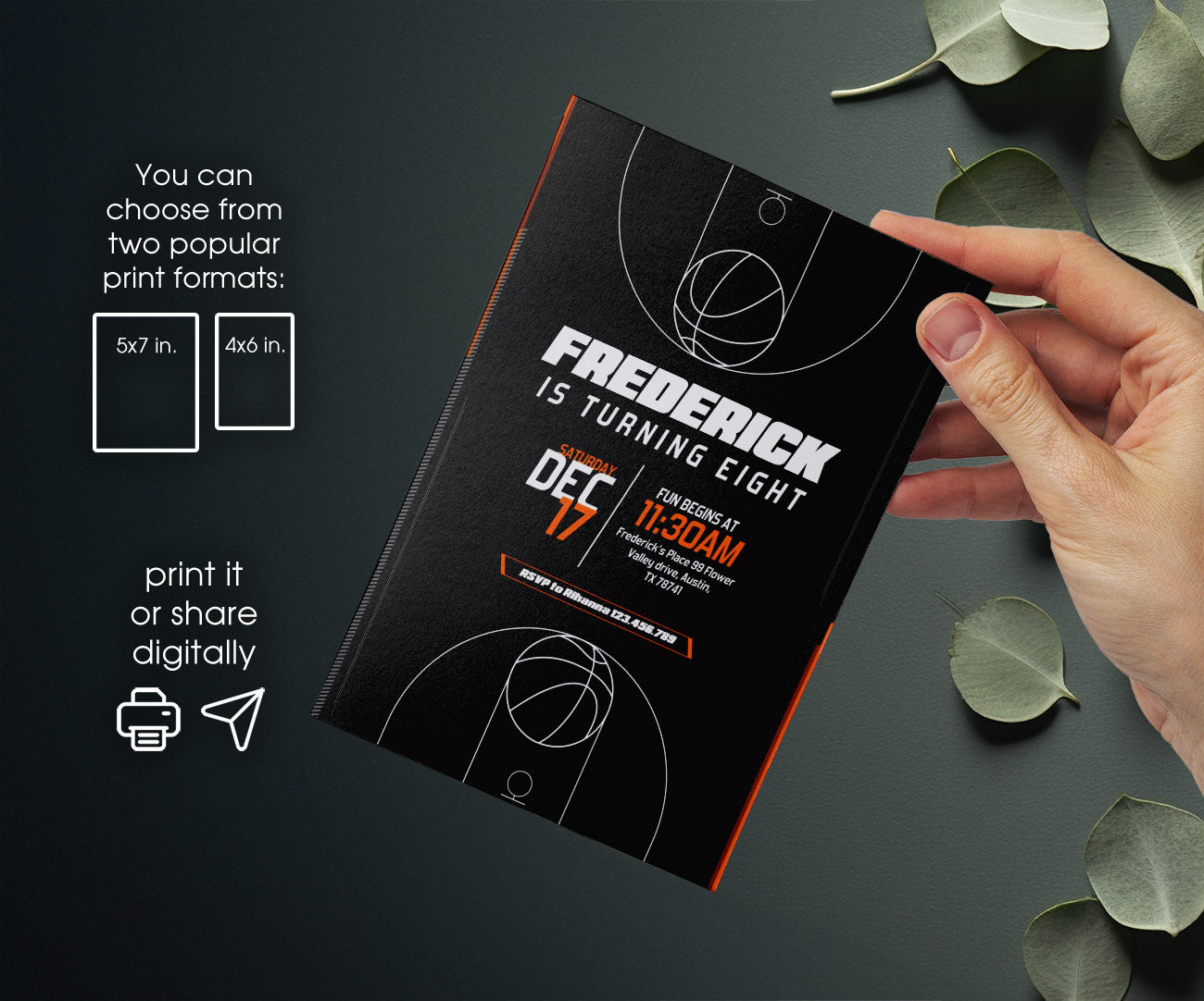 Basketball NBA Slam Dunk customizable invitation template | Share or Print | boy | AN946