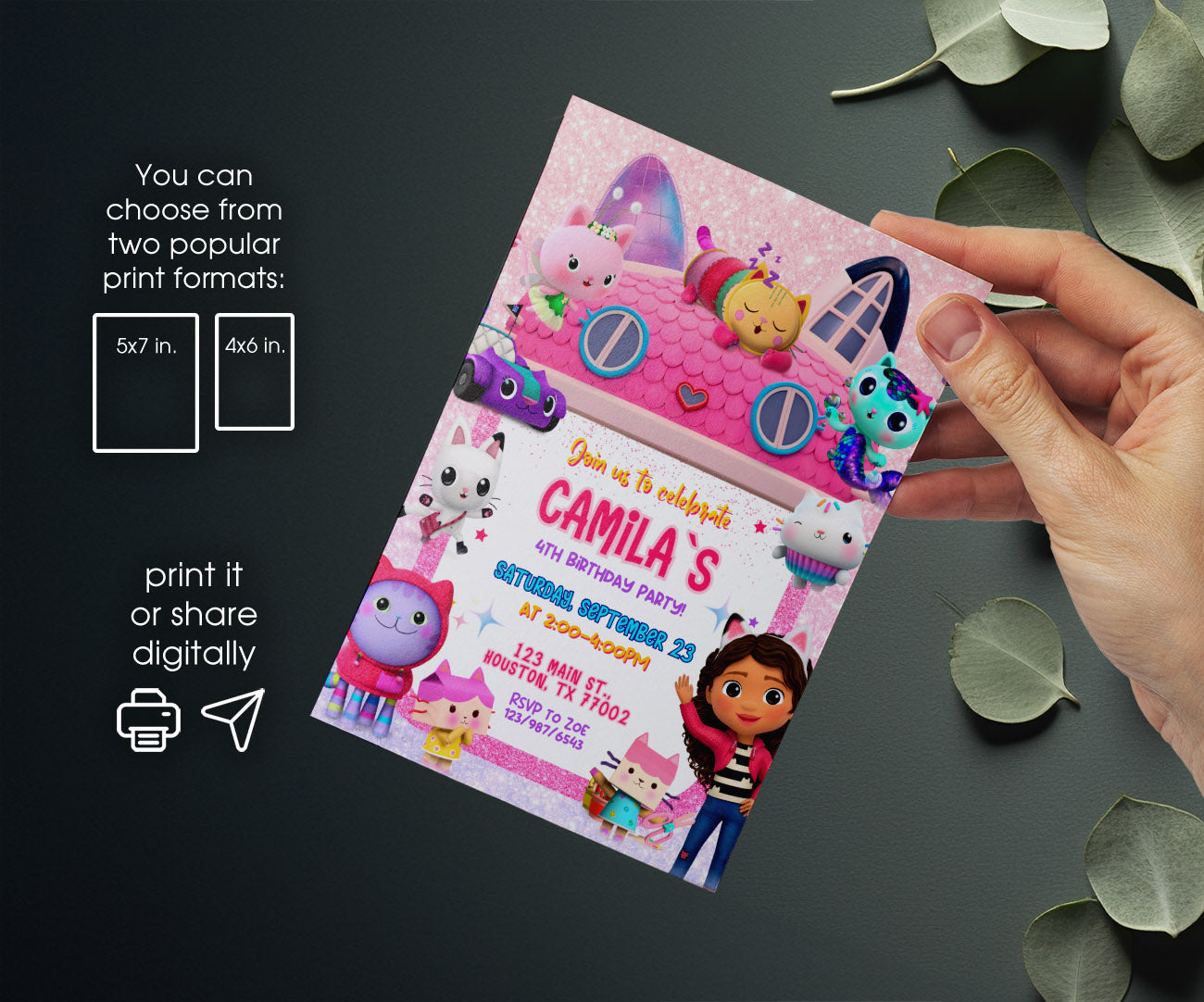 Gabby's Dollhouse Kitten customizable invitation template | Share or Print | girl | EM511