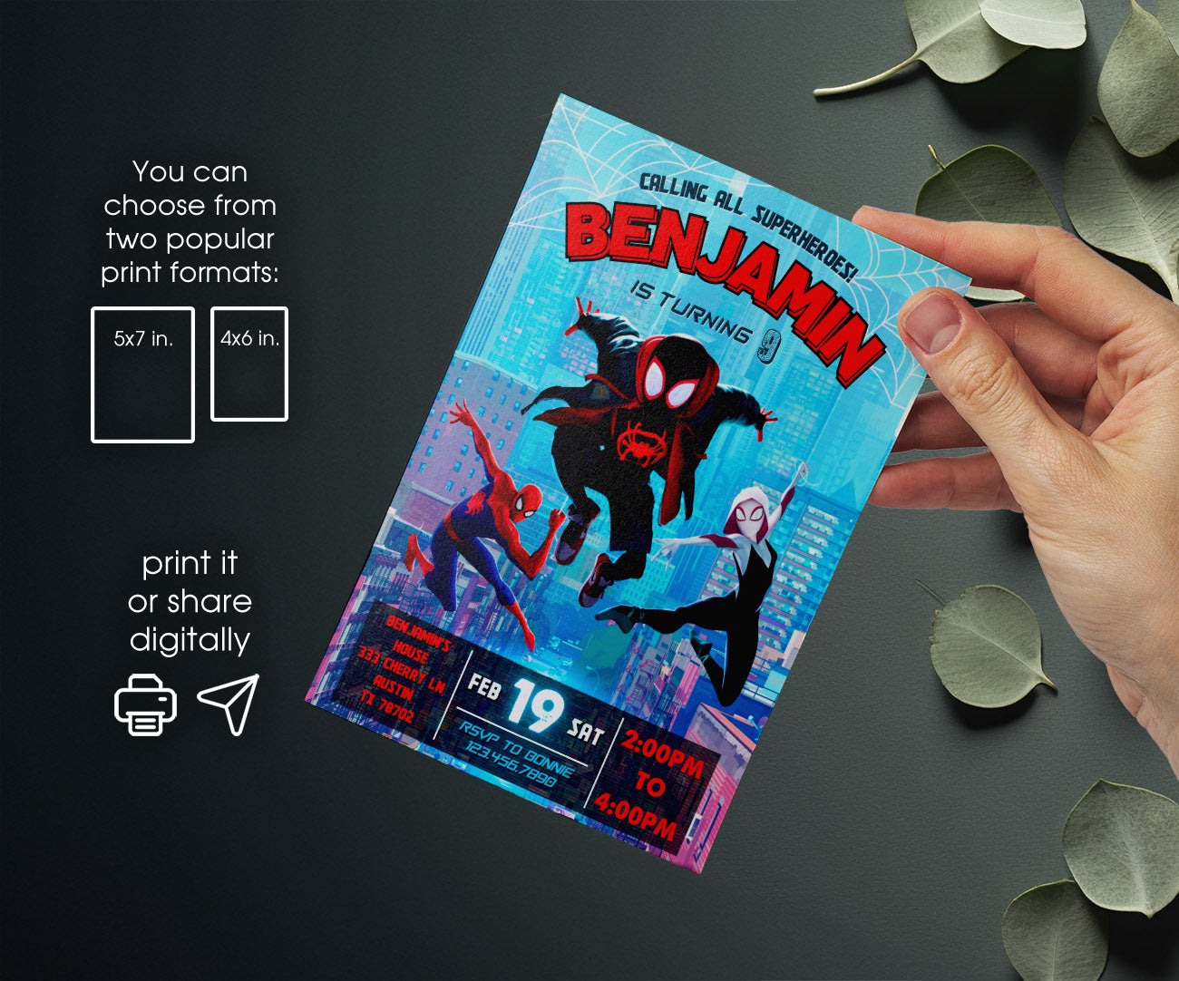 Spider Man Across the Spider-Verse customizable invitation template | Share or Print | boy | ON597