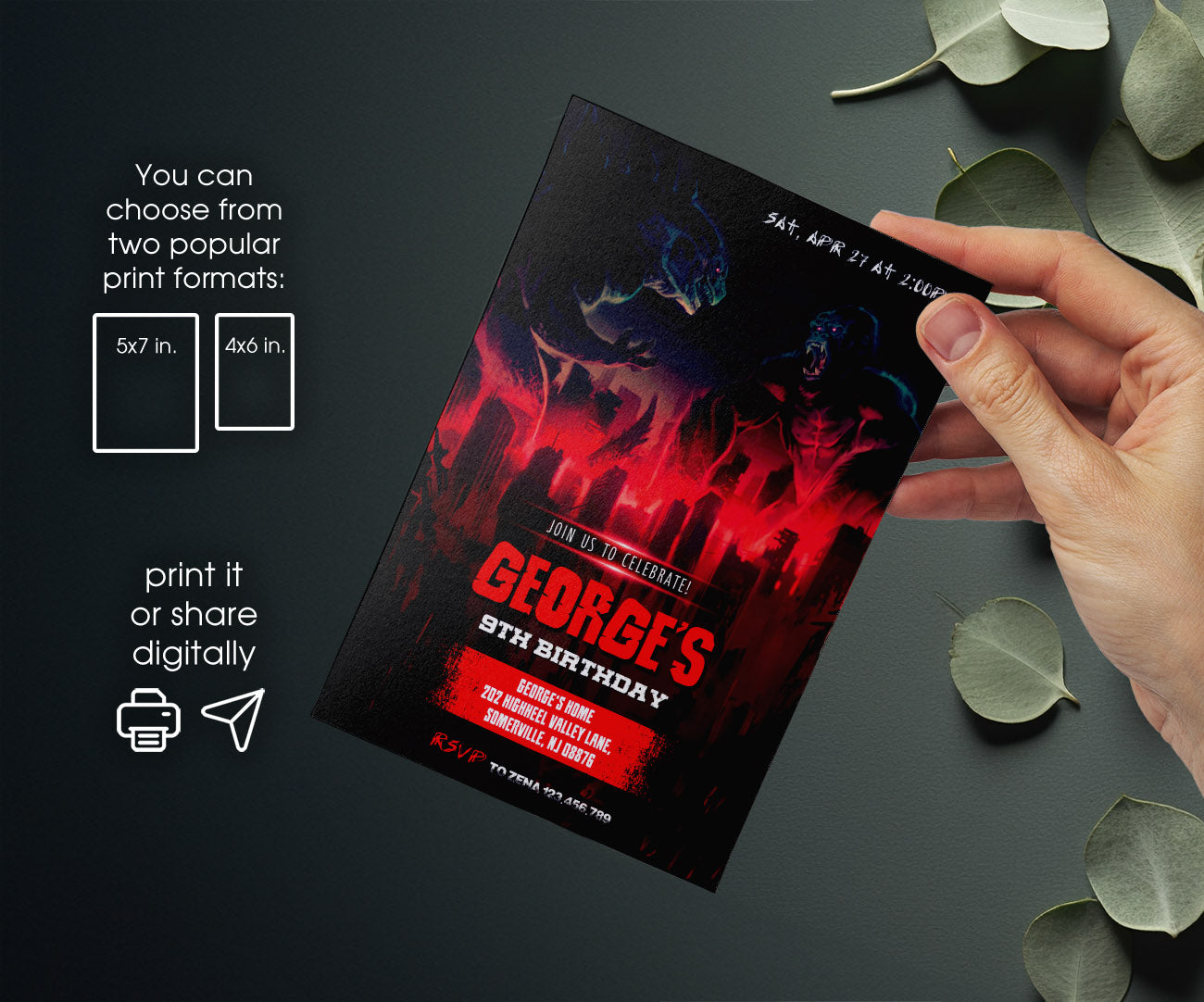 Godzilla X King Kong customizable invitation template | Share or Print | OR666