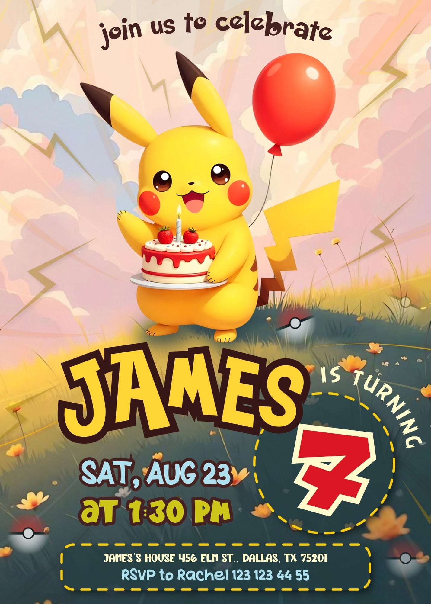Pokemon Pikachu customizable invitation template | Share or Print | LB222