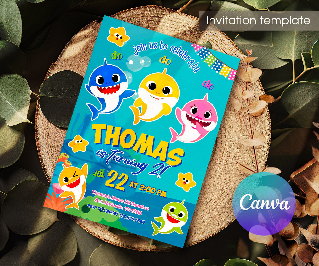 Baby Shark customizable invitation template | Share or Print | GW828