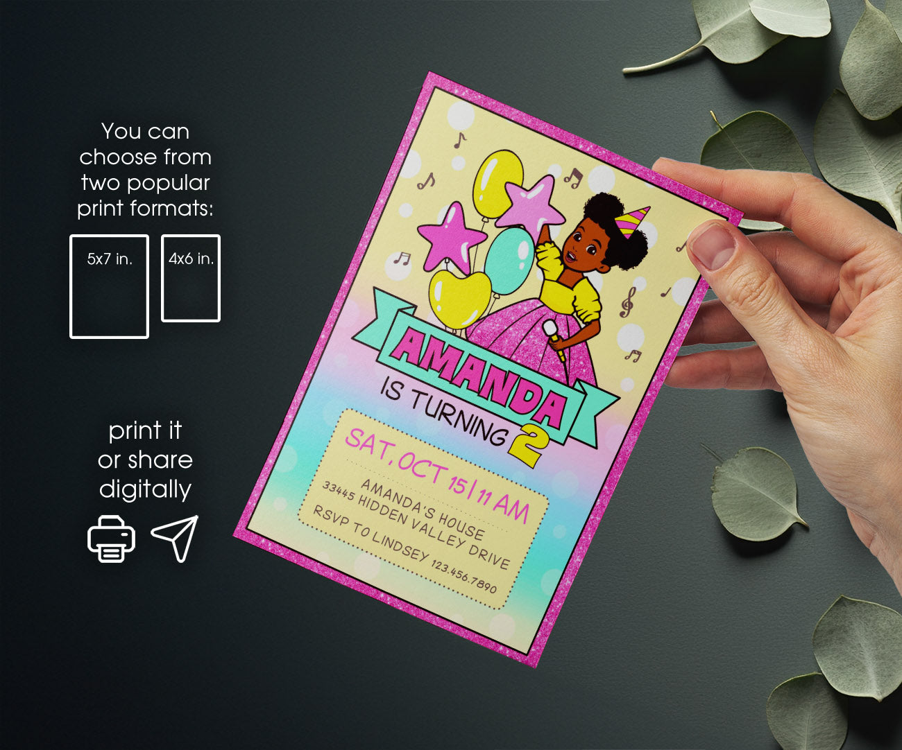 Gracie's Corner Music customizable invitation template | Share or Print | girl | DE431
