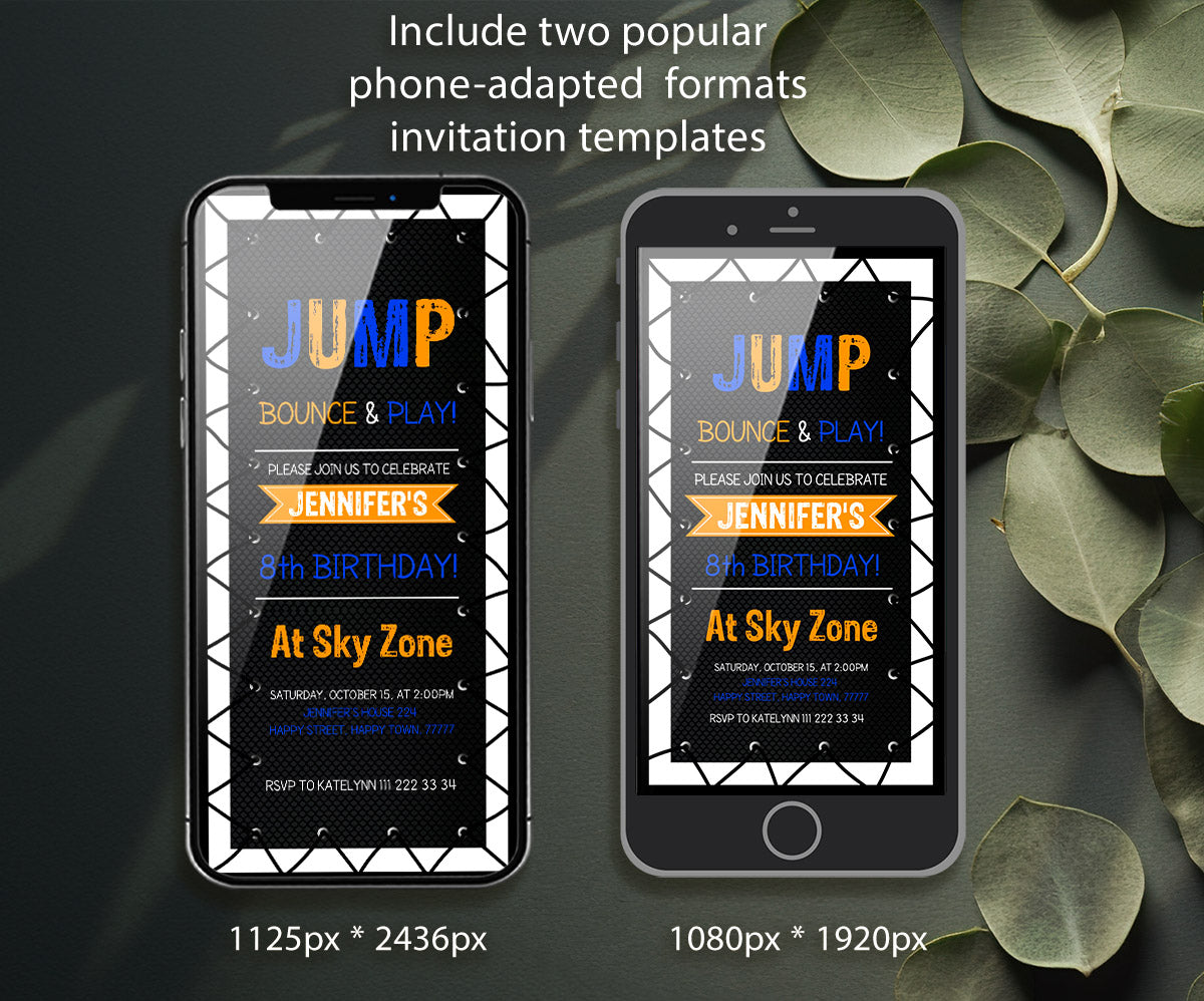 Trampoline Jump Party customizable invitation template | Share or Print | HA990