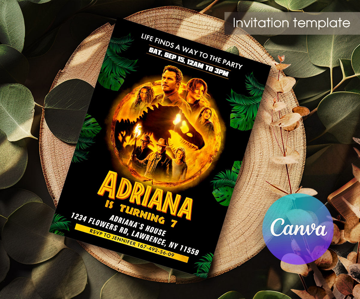 Jurassic World Dinosaur customizable invitation template | Share or Print | SU687