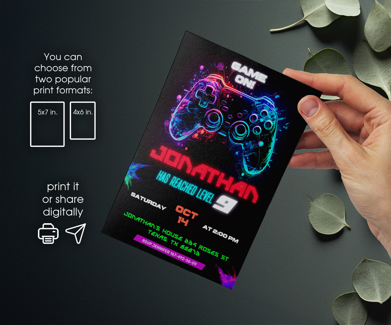 Gamer Party customizable invitation template | Share or Print | boy | KN762