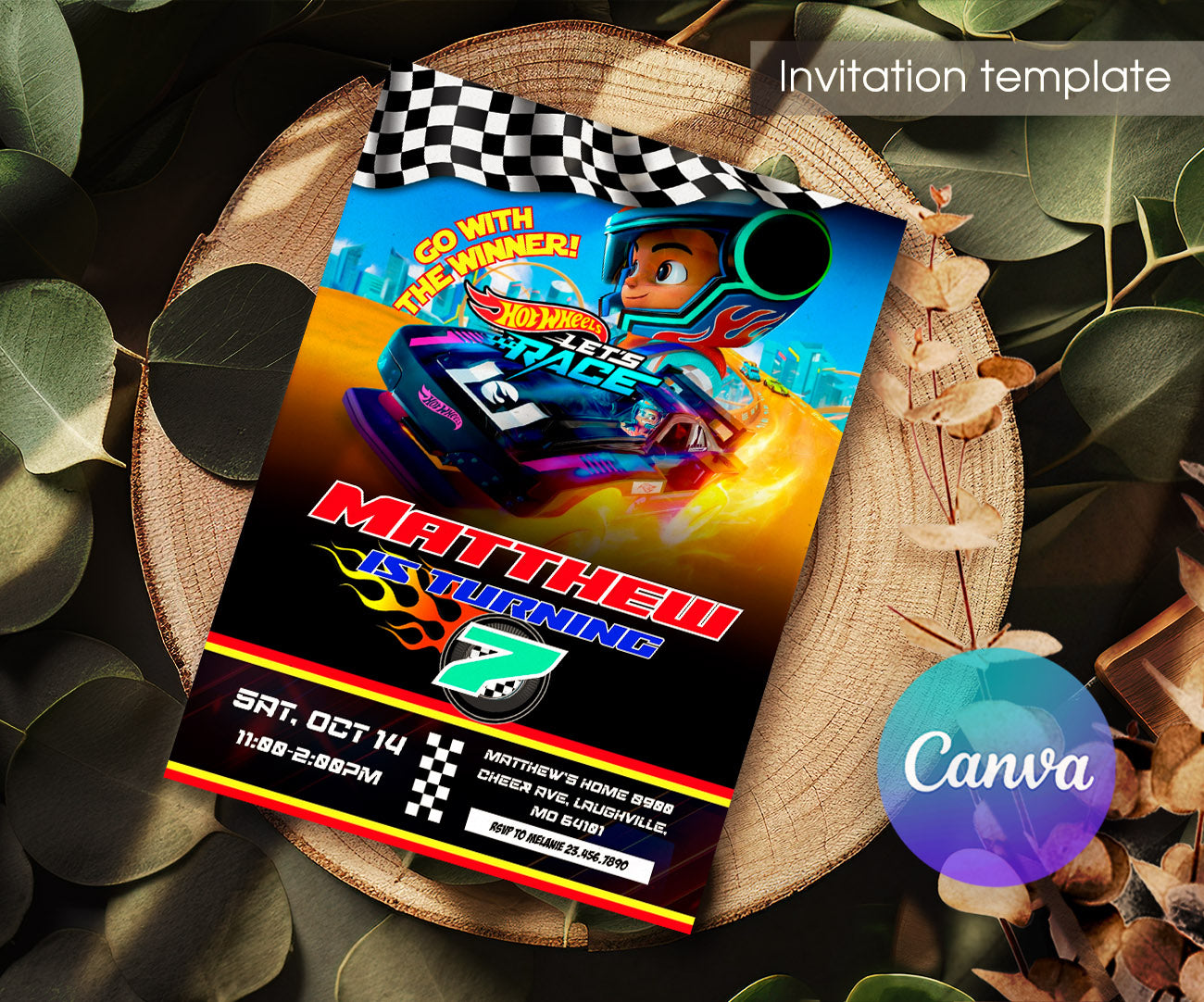 Hot Wheels Let's Race customizable invitation template | Share or Print | boy | MH974
